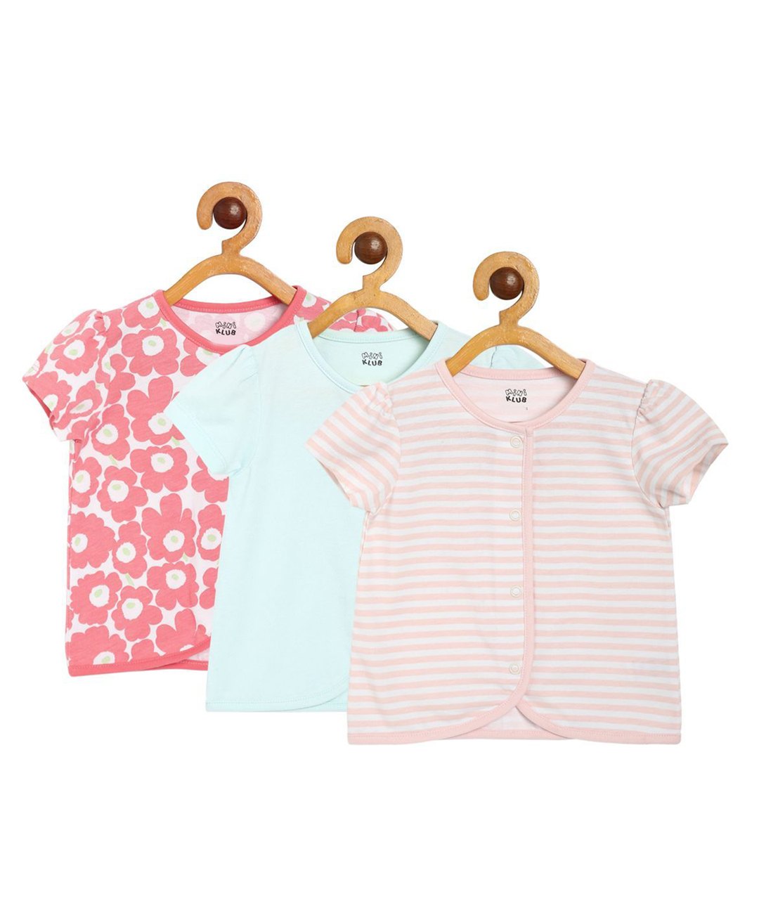 MINI KLUB Pack Of 3 Half Sleeves Striped & Floral Printed Jhablas - Multi Colour-picture-23