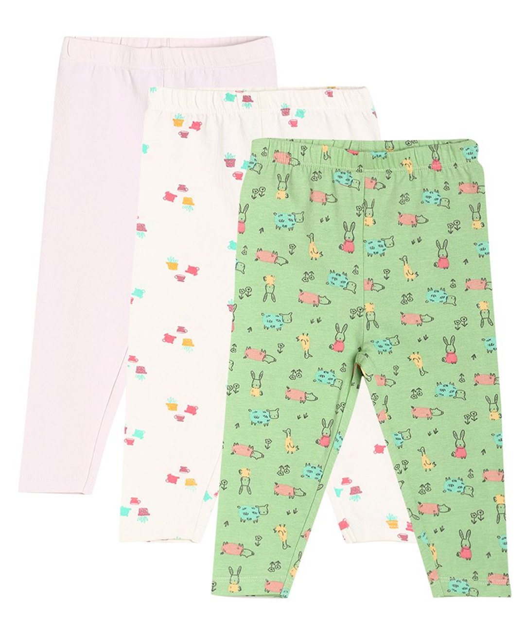 MINI KLUB Pack Of 3 Sheep Printed & Solid Leggings - Multi Colour-image-13