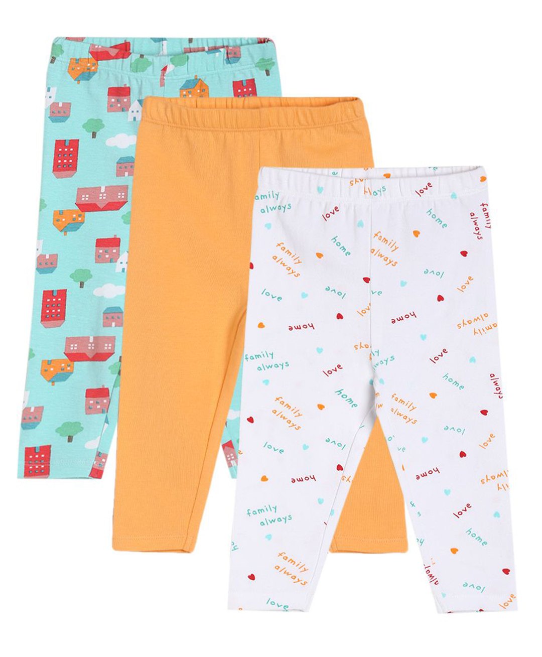 MINI KLUB Pack Of 3 Typography & House Printed Leggings - Multi Colour-image-46