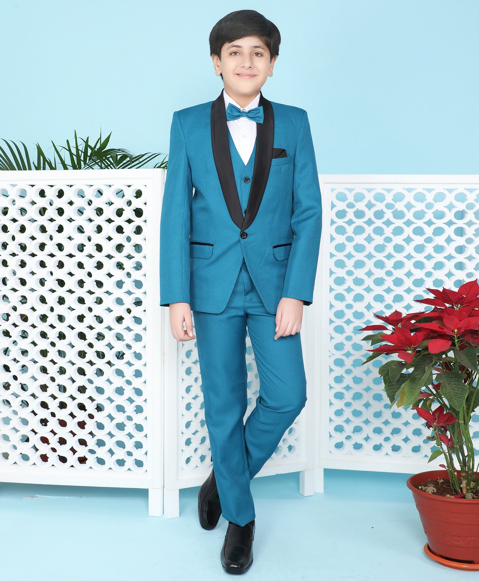 Jeet Ethnics Full Sleeves Solid 4 Piece Party Suit Set - Turquoise-picture-16
