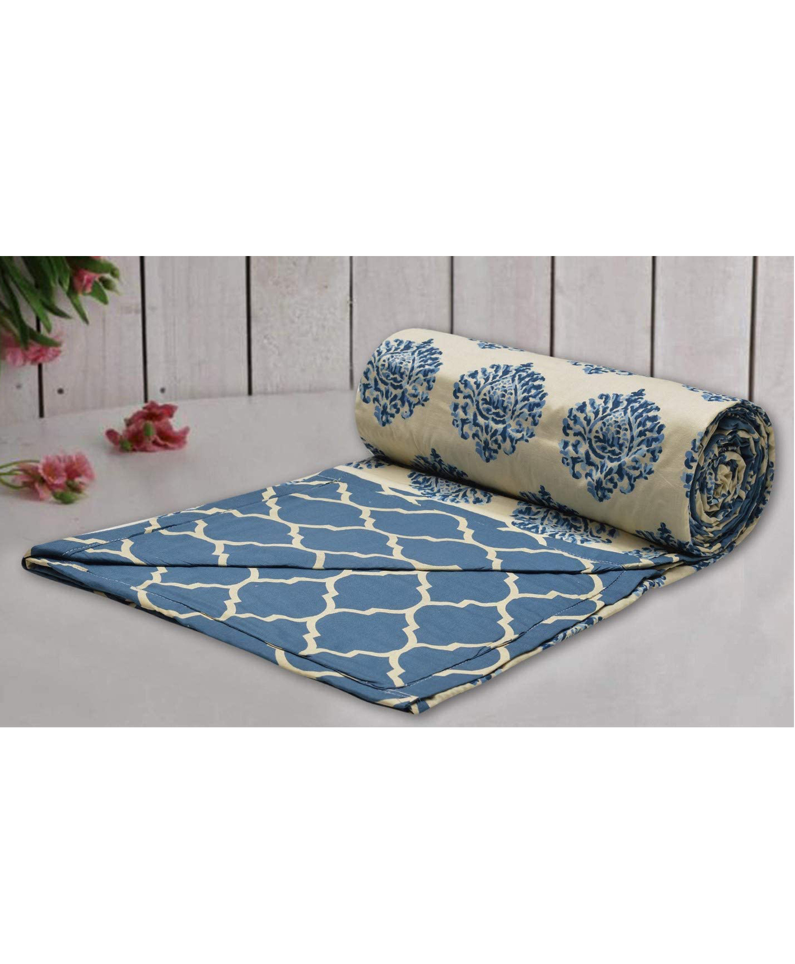 Trance Home Linen Pure Malmal Cotton Multipurpose Baby Dohar - Damask Blue-picture-33