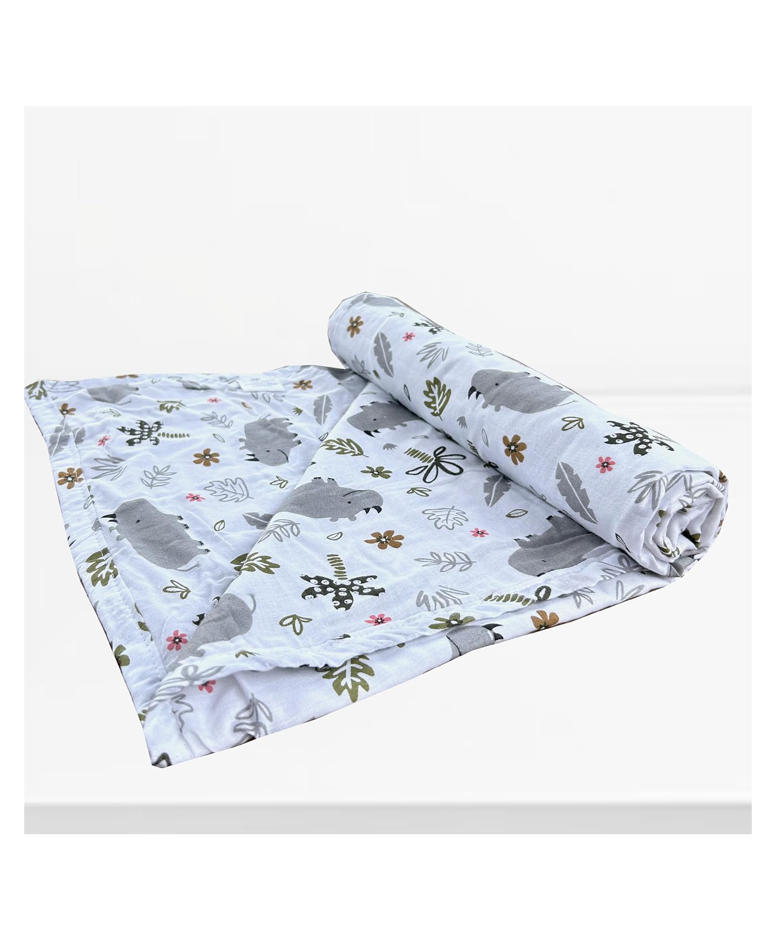 Trance Home Linen Pure Malmal Cotton Multipurpose Baby Dohar - Grey Hippo-picture-31