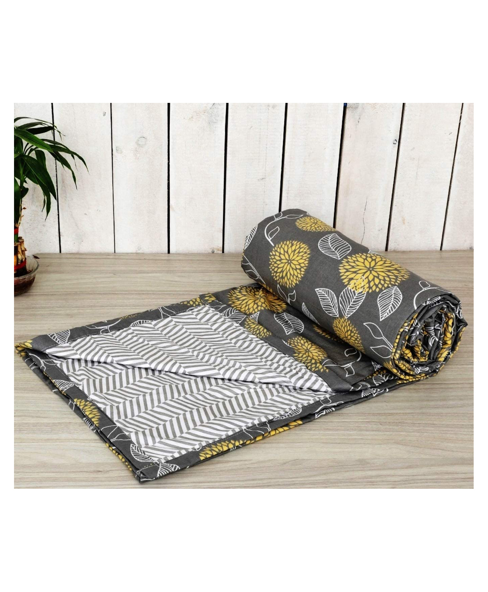 Trance Home Linen Pure Malmal Cotton Multipurpose Baby Dohar - Grey Yellow Abstract-image-2