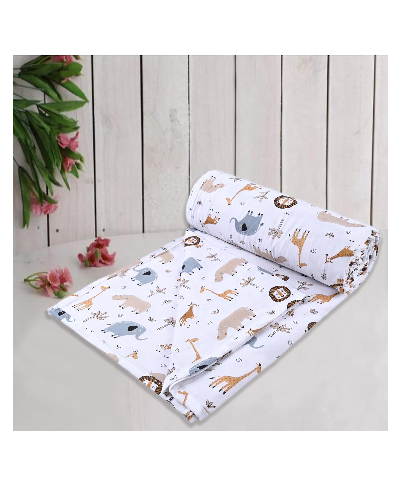 Trance Home Linen Pure Malmal Cotton Multipurpose Baby Dohar - Orange Giraffe-picture-36