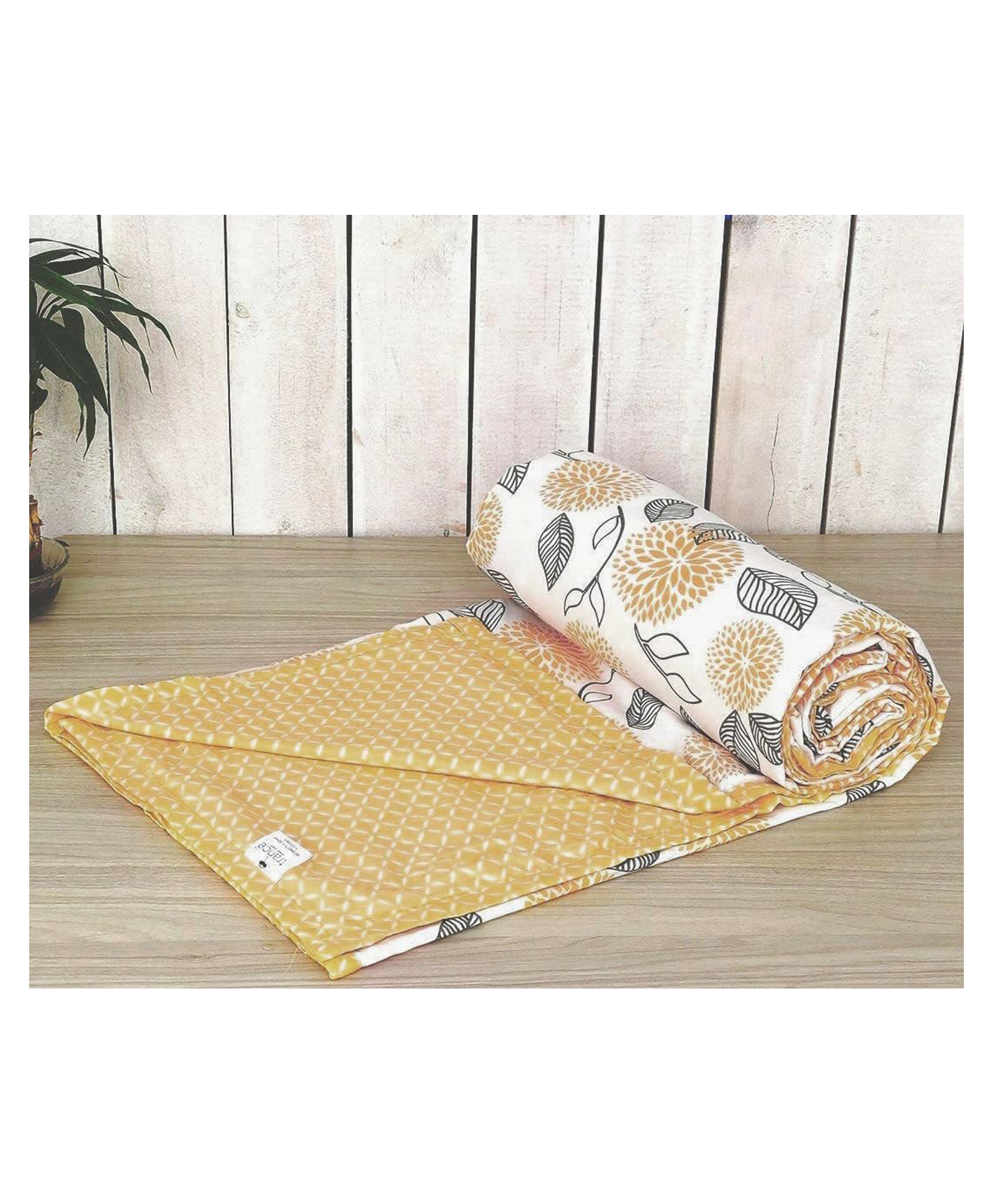 Trance Home Linen Pure Malmal Cotton Multipurpose Baby Dohar - Yellow White Abstract-picture-34