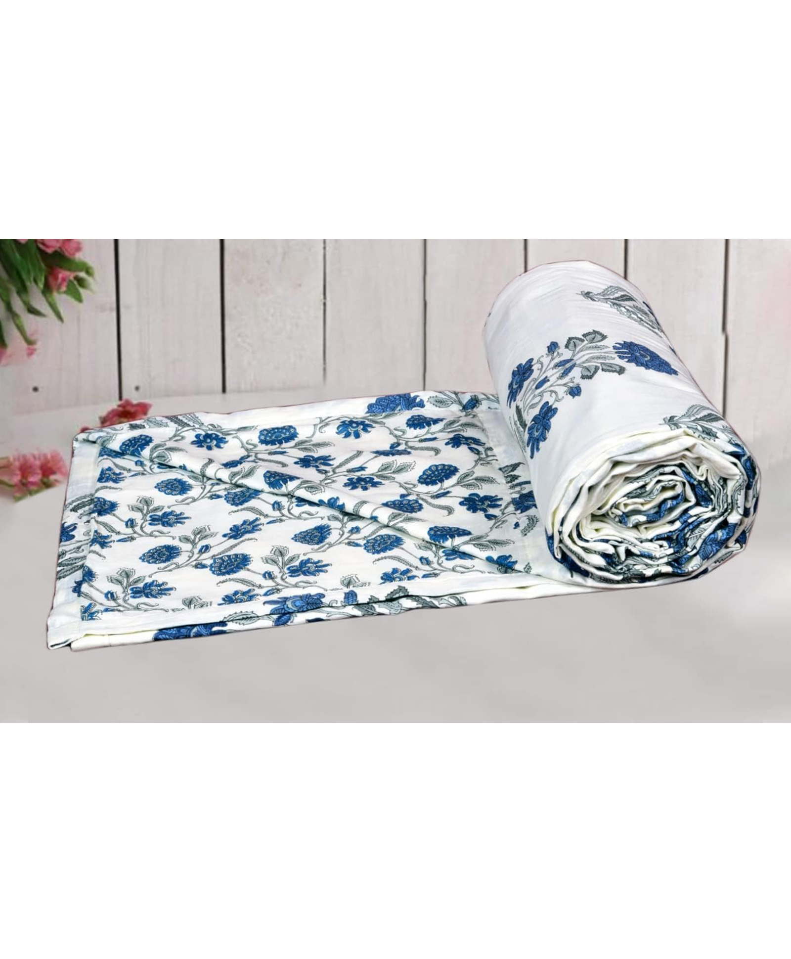 Trance Home Linen 100% Cotton Reversible Dohar Double - Aangan Blue White-picture-33