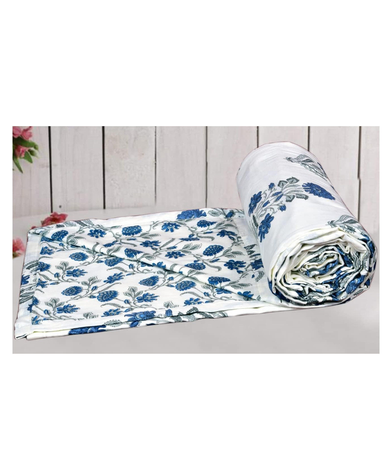 Trance Home Linen 100% Cotton Reversible Dohar Single Bed - Aangan Blue White-picture-24