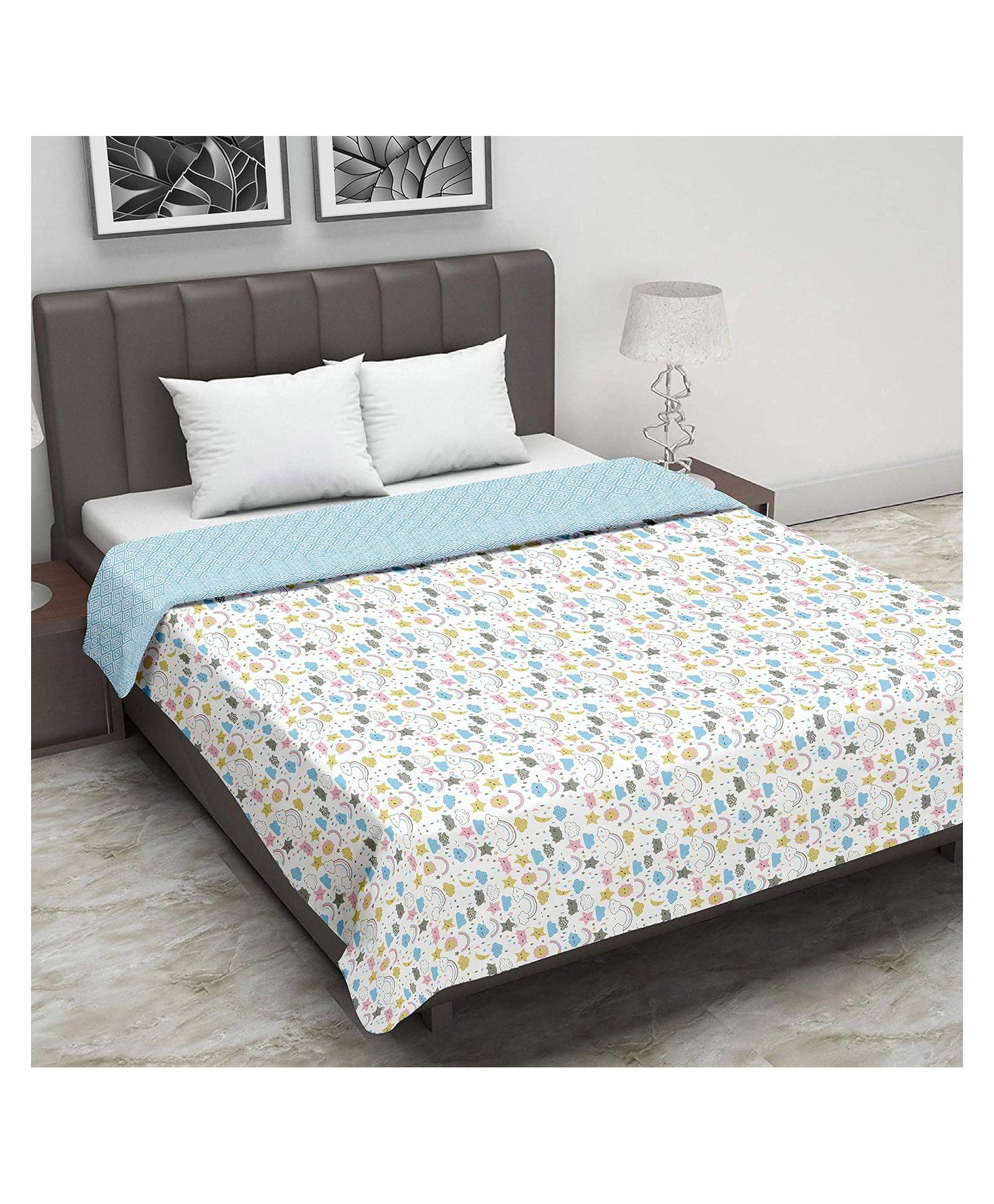 Trance Home Linen 100% Cotton Reversible Dohar Single Bed - Summer Dreams Blue-picture-33