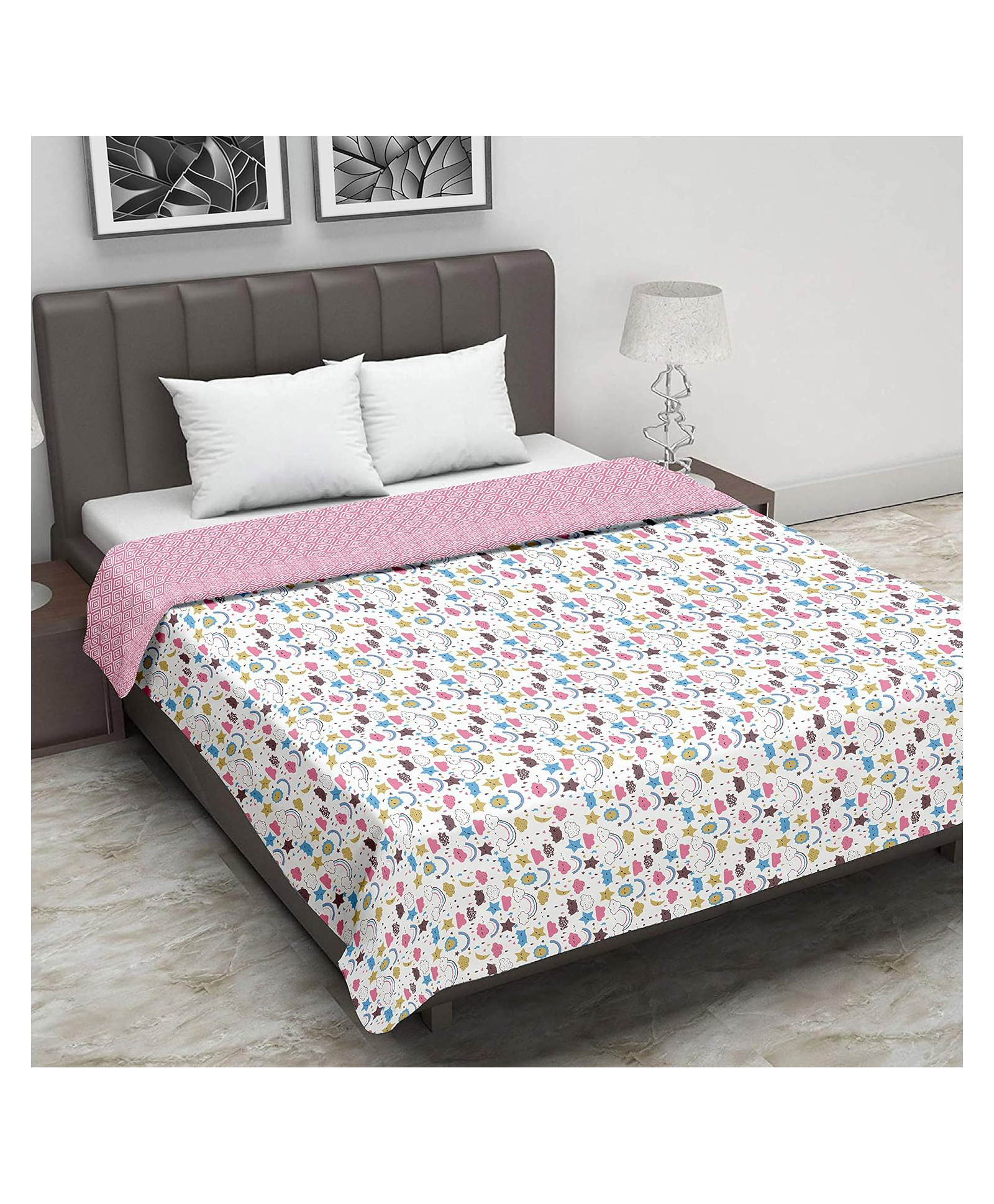 Trance Home Linen 100% Cotton Reversible Dohar Single Bed - Summer Dreams Pink-picture-34
