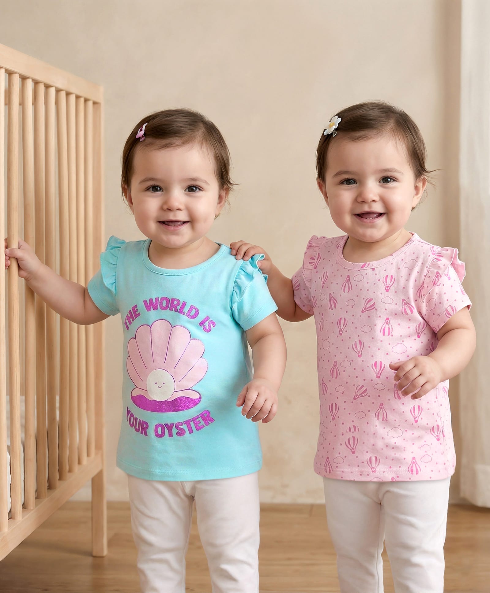 Doodle Poodle 100% Cotton Half Sleeves Top With Air Balloon Print Pack Of 2 - Pink & Light Blue-image-27