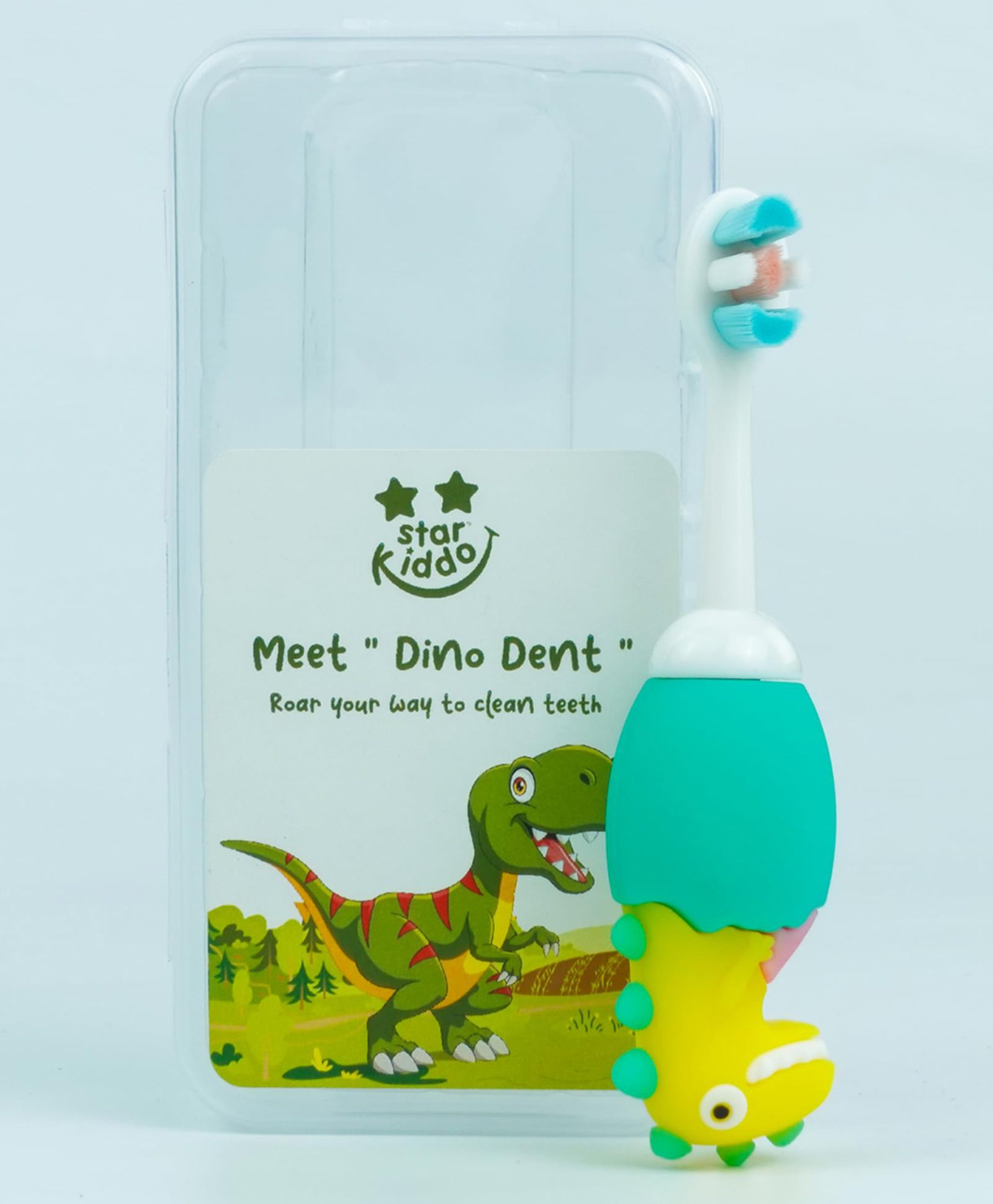 StarKiddo Dino Dent Silicone Toothbrush for Kids| BPA-Free |Soft Bristles| Fancy & Colorful| (1 year- 3 years) (Sky Blue)-image-32