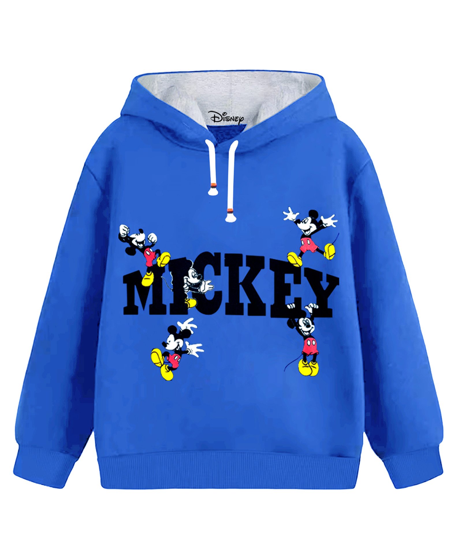 KUCHIPOO Fleece Mickey & Friends Featuring Full Sleeves Mickey Text Printed Hoodie - Blue-image-23