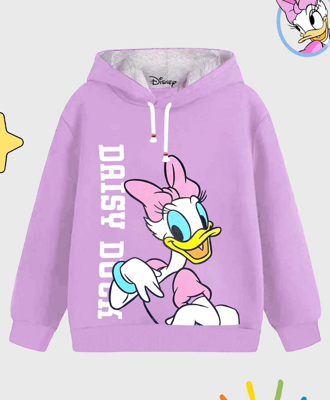 KUCHIPOO Fleece Mickey & Friends Featuring Full Sleeves Daisy Duck Printed Hoodie - Purple-picture-27