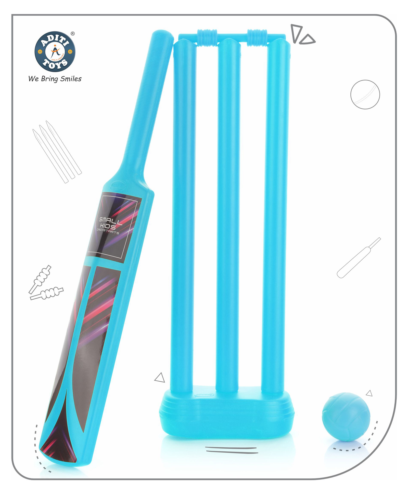 Aditi Toys Small Cricket Kit For Boys & Girls, Cricket Set With 1 Cricket Bat, 1 Plastic Ball, Bails, 3 Stumps With Stand Base, For Indoor & Outdoor Activity, Cricket Kit Set For Kids Above 5 (Blue)-image-29
