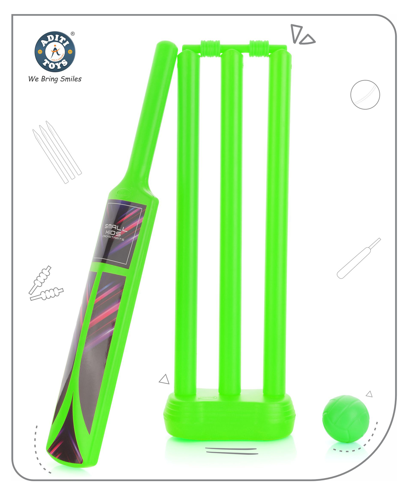Aditi Toys Small Cricket Kit For Boys & Girls, Cricket Set With 1 Cricket Bat, 1 Plastic Ball, Bails, 3 Stumps With Stand Base, For Indoor & Outdoor Activity, Cricket Kit Set For Kids Above 5 (Green)-picture-18