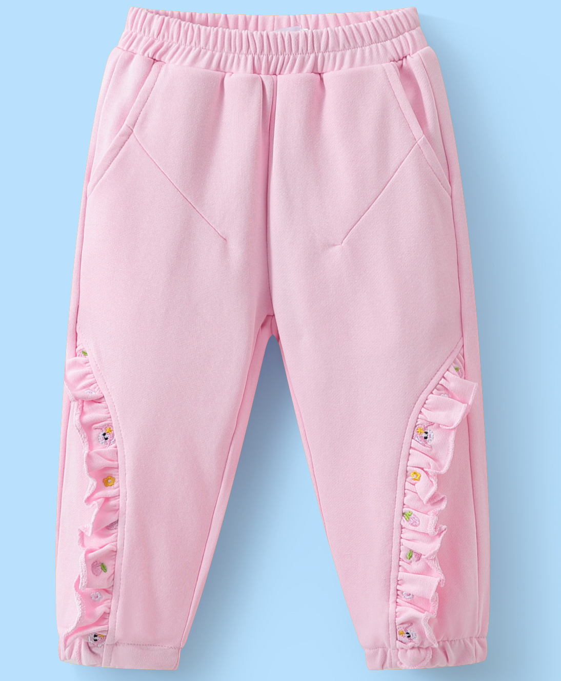 Mark & Mia Full Length Cotton Trouser With Frill Detailing - Pink-picture-11