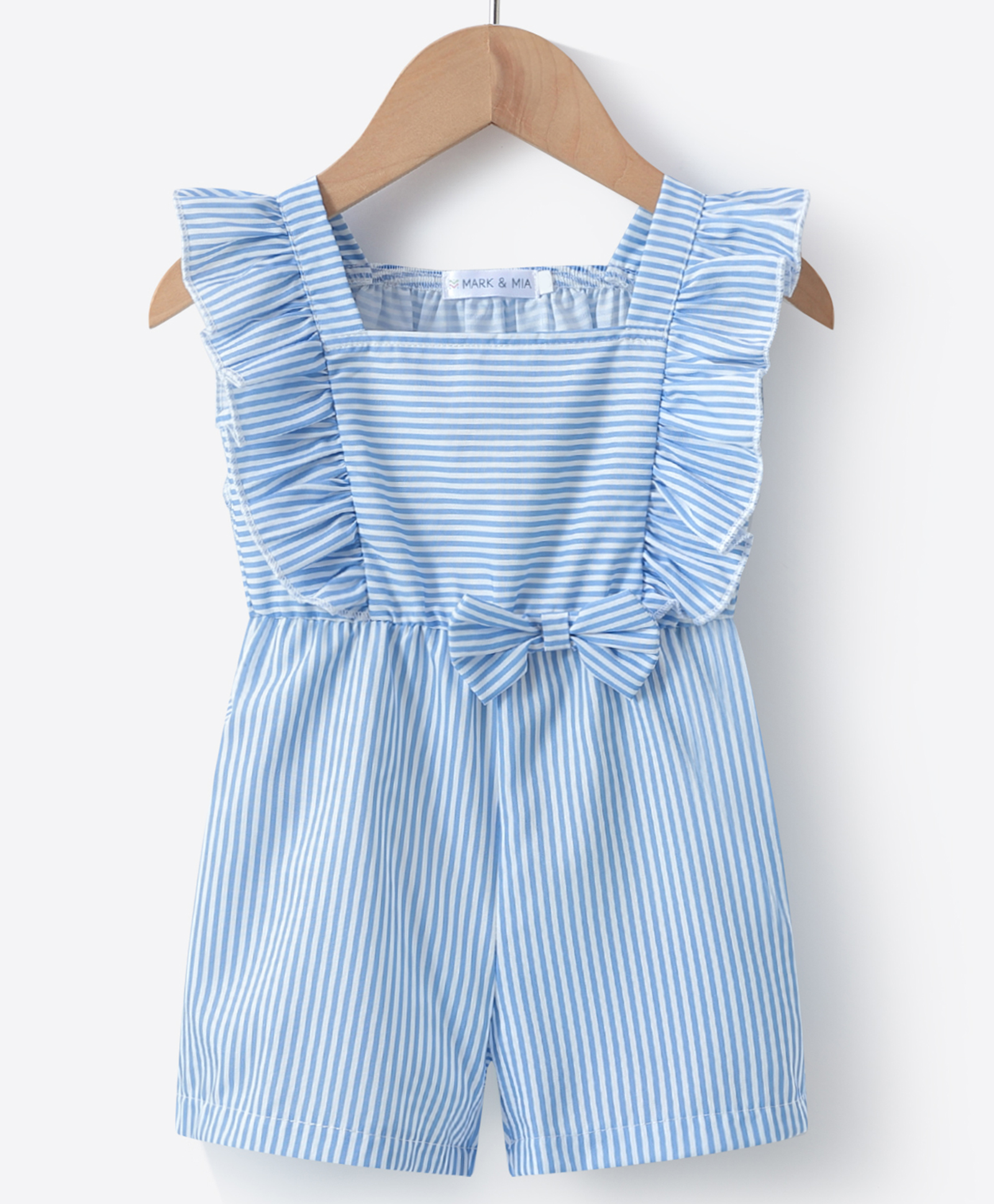 Mark & Mia Sleeveless Striped Jumpsuit With Bow Applique - Light Blue-picture-13