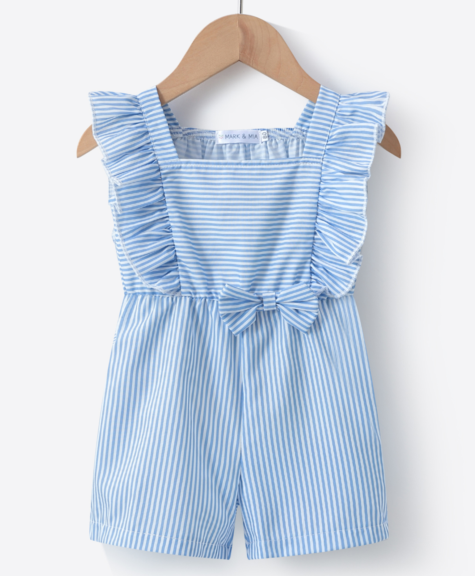 Mark & Mia Sleeveless Jumpsuit with Stripes & Bow Applique - Blue-picture-13