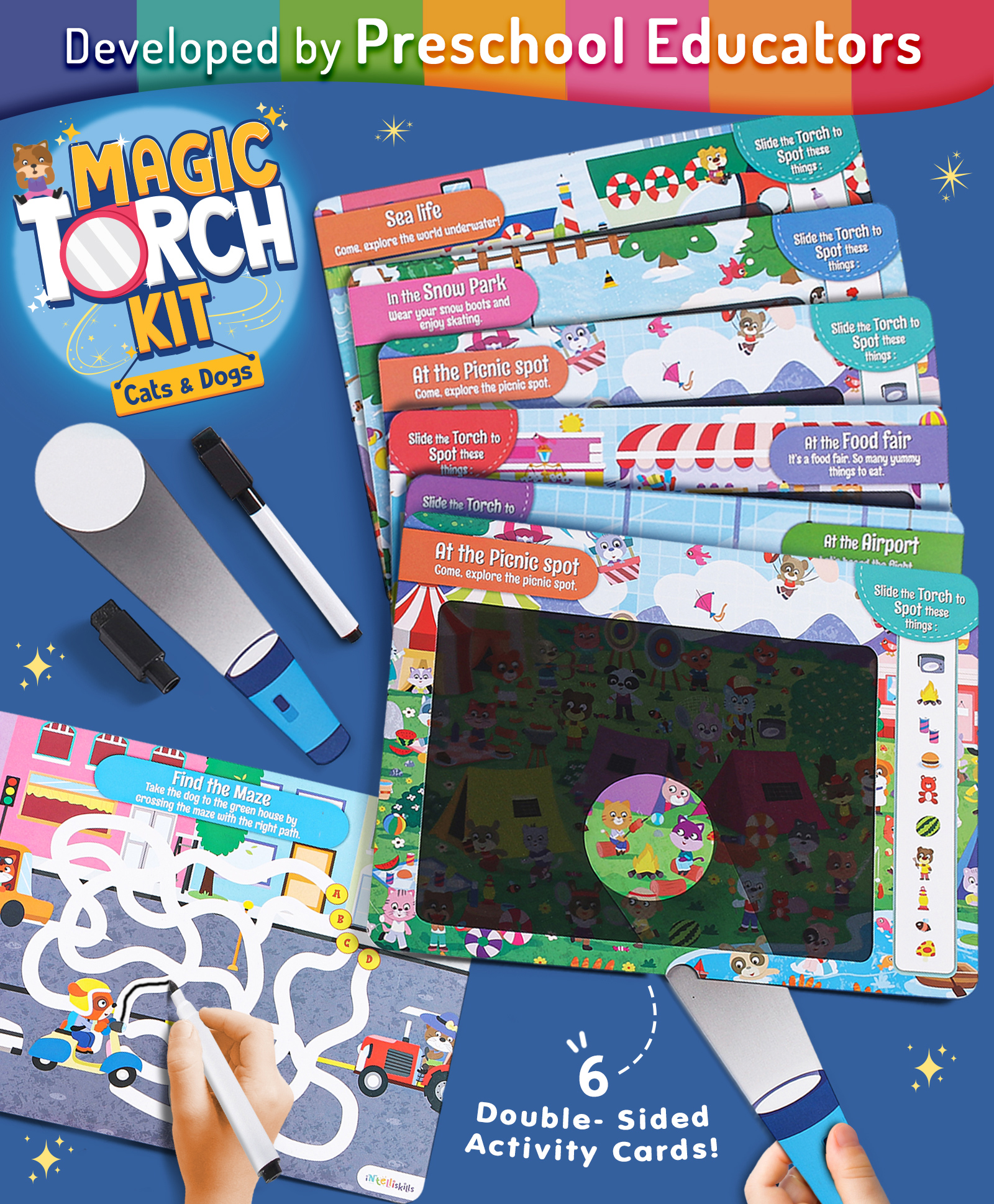Intelliskills Magic Torch Activity Kit Cats & Dogs | Light & Shadow Learning | Interactive Cards | Boost Cognitive Skills | For Gifting | Multicoloured | BIS Certified | Educator Recommended-image-49