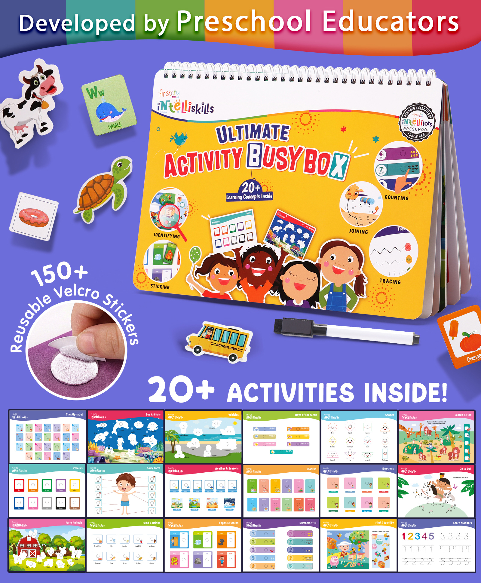 Intelliskills Ultimate Interactive Educational Busy Book | High-Contrast Visuals | Multisensory Learning | Enhances Cognitive Skills | For Gifting | BIS Certified | Educator Recommended
