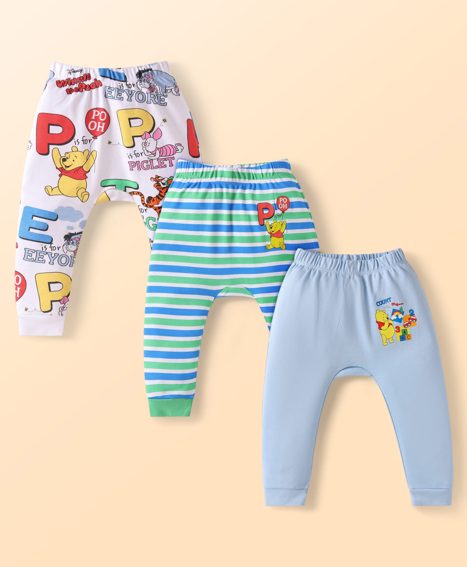 Babyhug Disney Interlock Knit Full Length Diaper Leggings With Winnie The Pooh Graphics Pack Of 3 - Light Blue & Light Green-picture-15