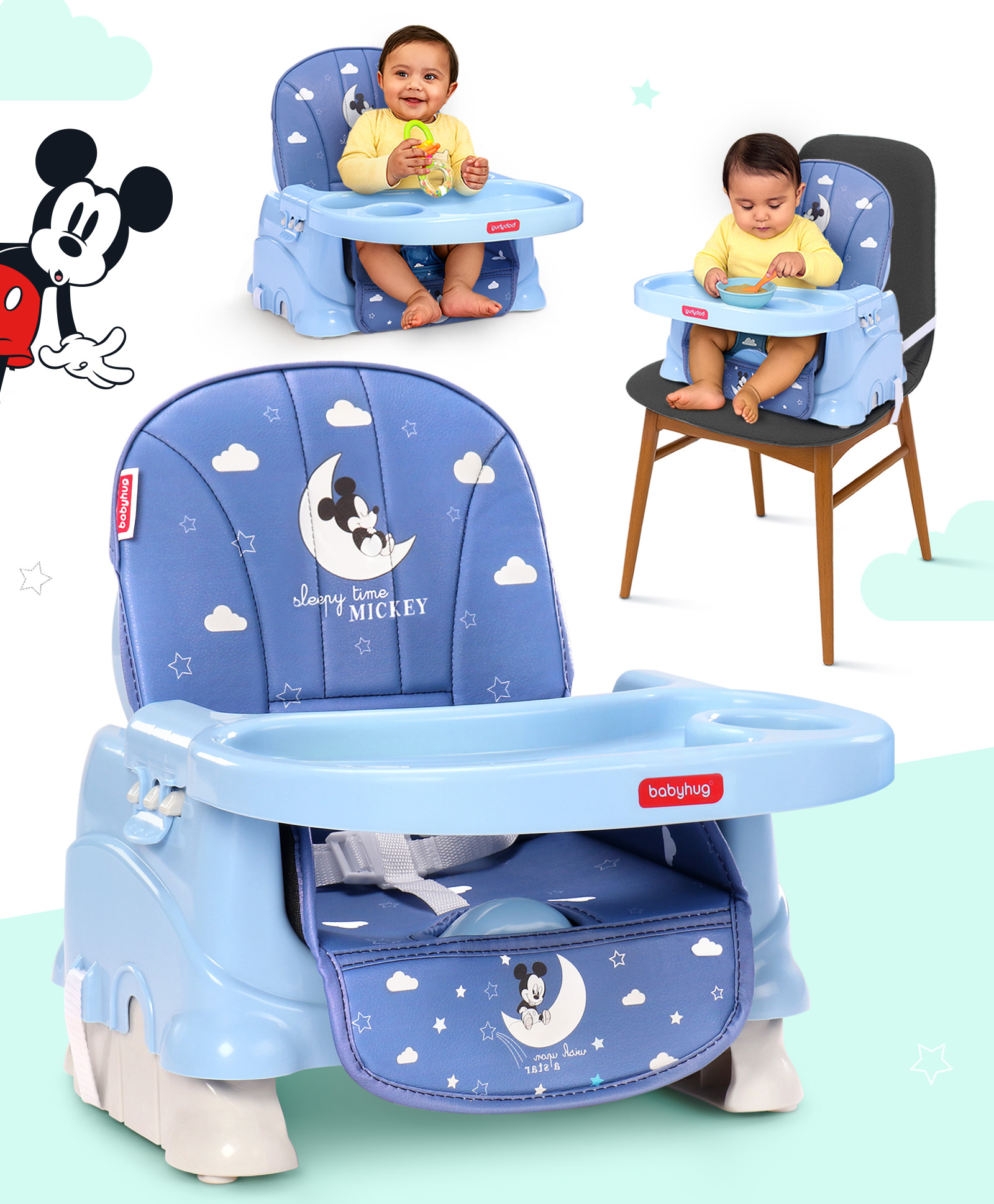 Babyhug Disney Booster Seat With Mickey & Friends Star Theme Print - Blue