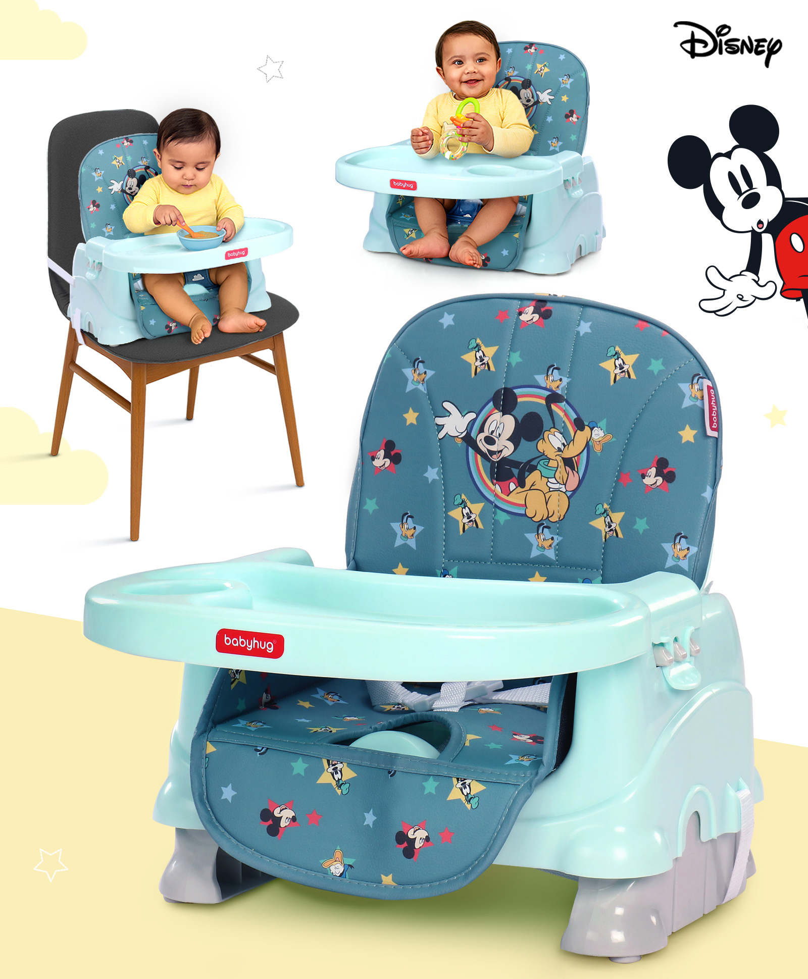 Babyhug Disney Booster Seat With Mickey & Friends Star Theme Print - Green-picture-11