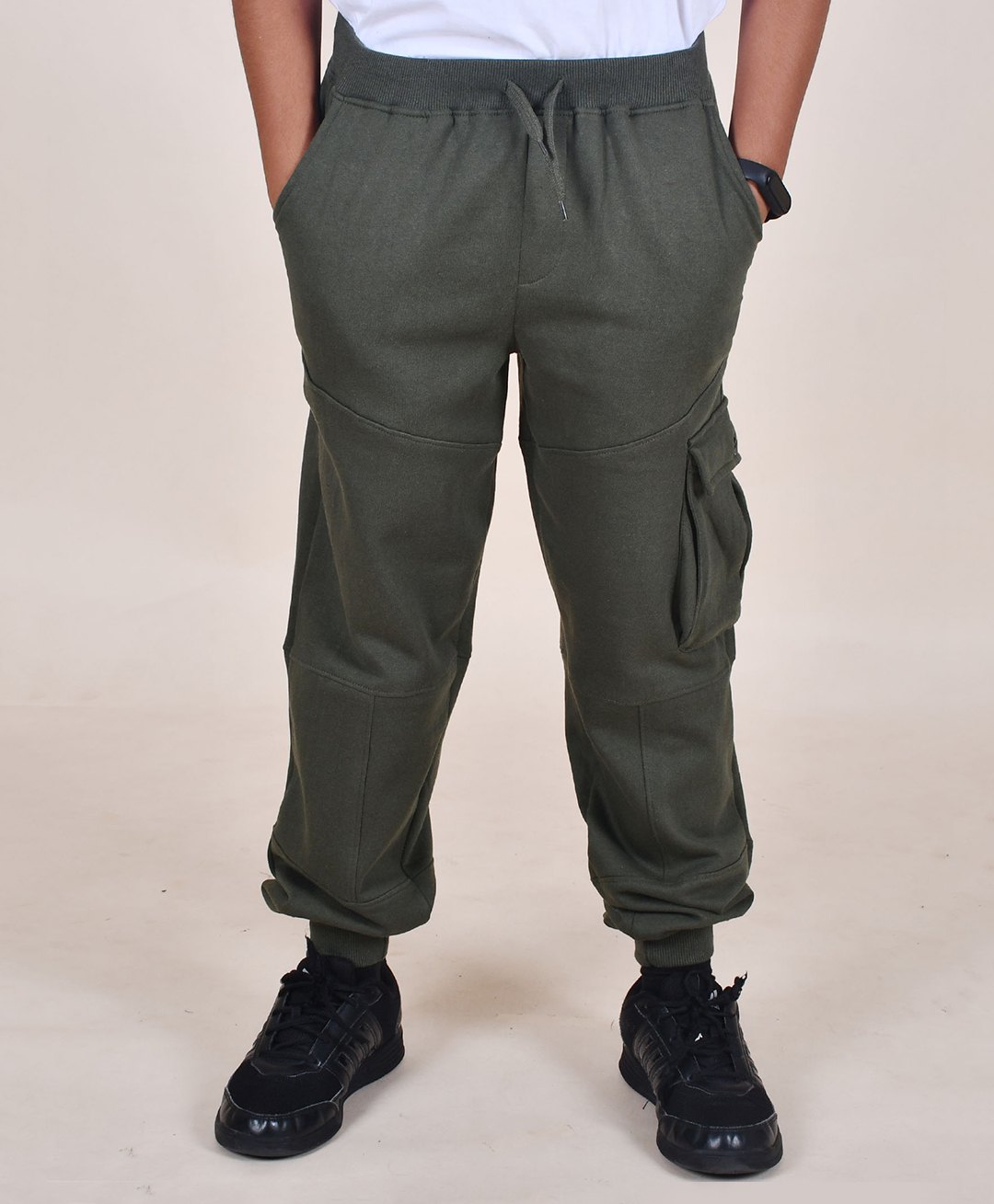 Kiddopanti Fleece Cut & Sew Cargo Track Pants - Military Green-picture-18
