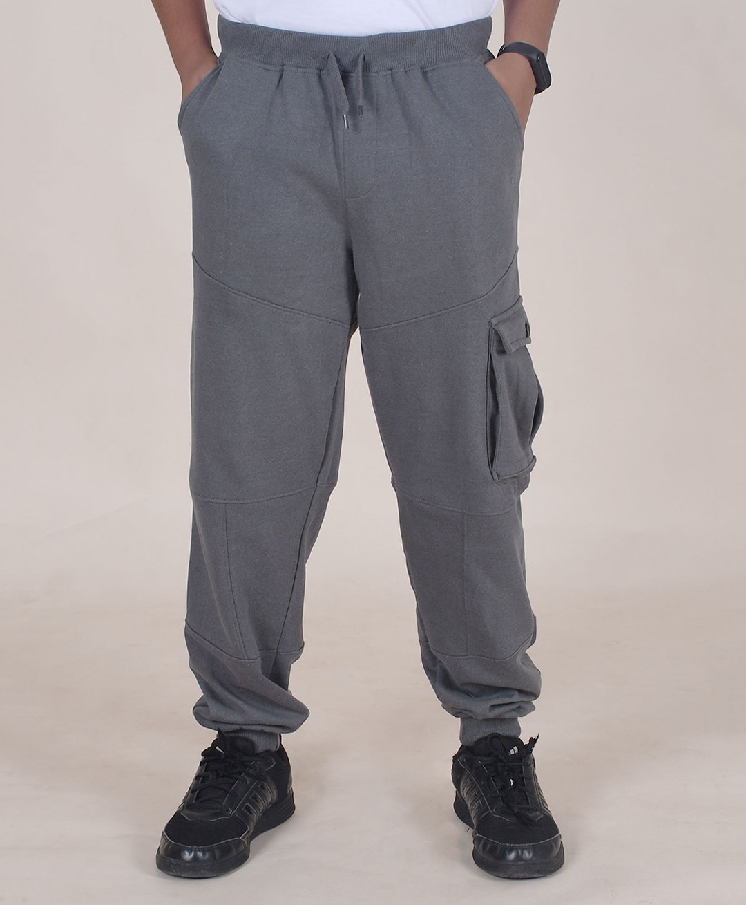 Kiddopanti Fleece Cut & Sew Cargo Track Pants - Dark Grey-image-30