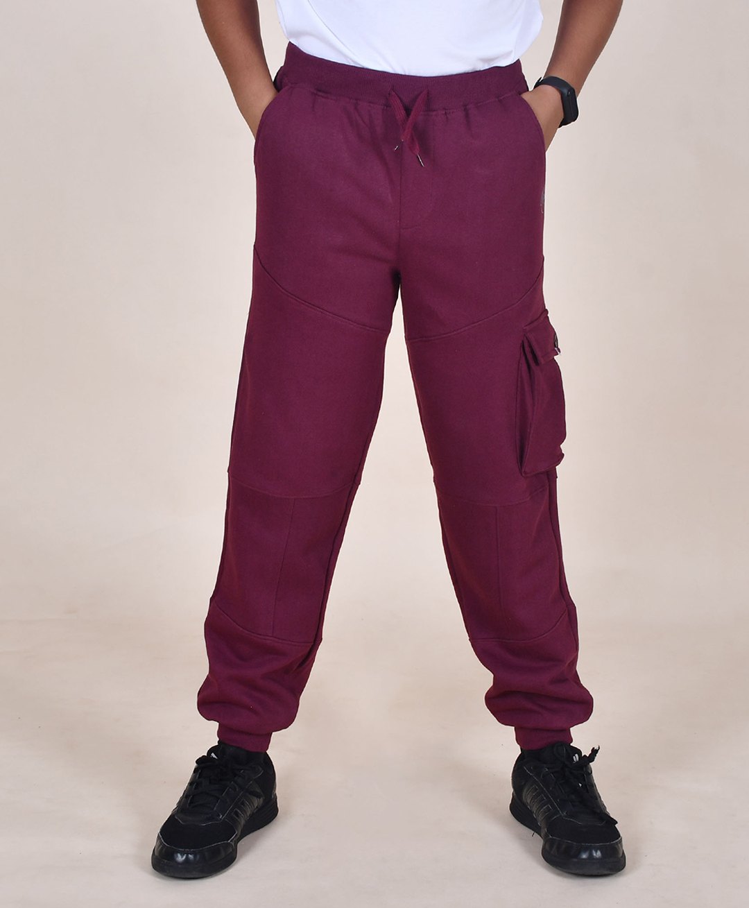 Kiddopanti Fleece Cut & Sew Cargo Track Pants - Maroon-picture-22
