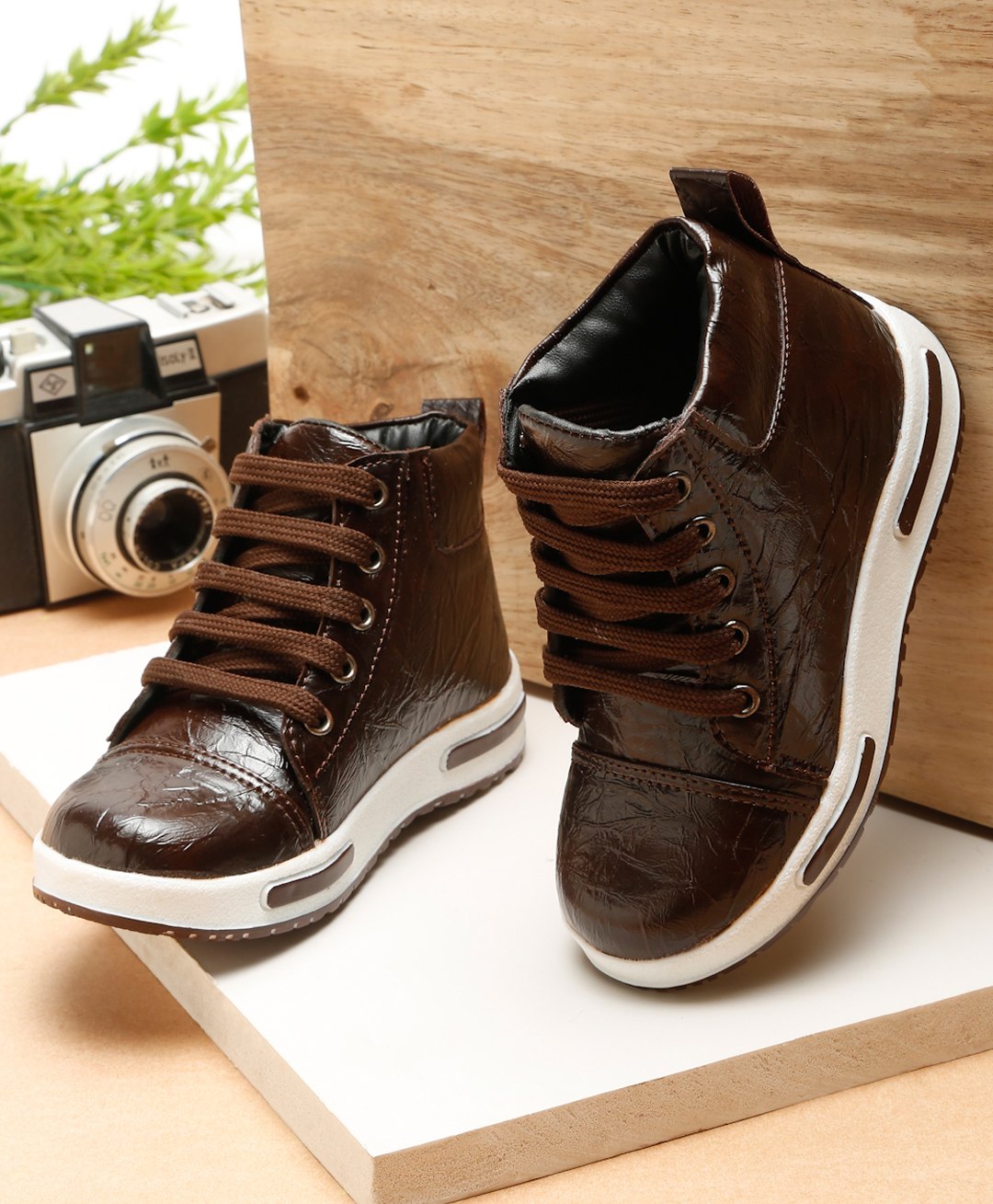 Tiny Bugs Solid Ankle Length Lace Up Boots - Brown