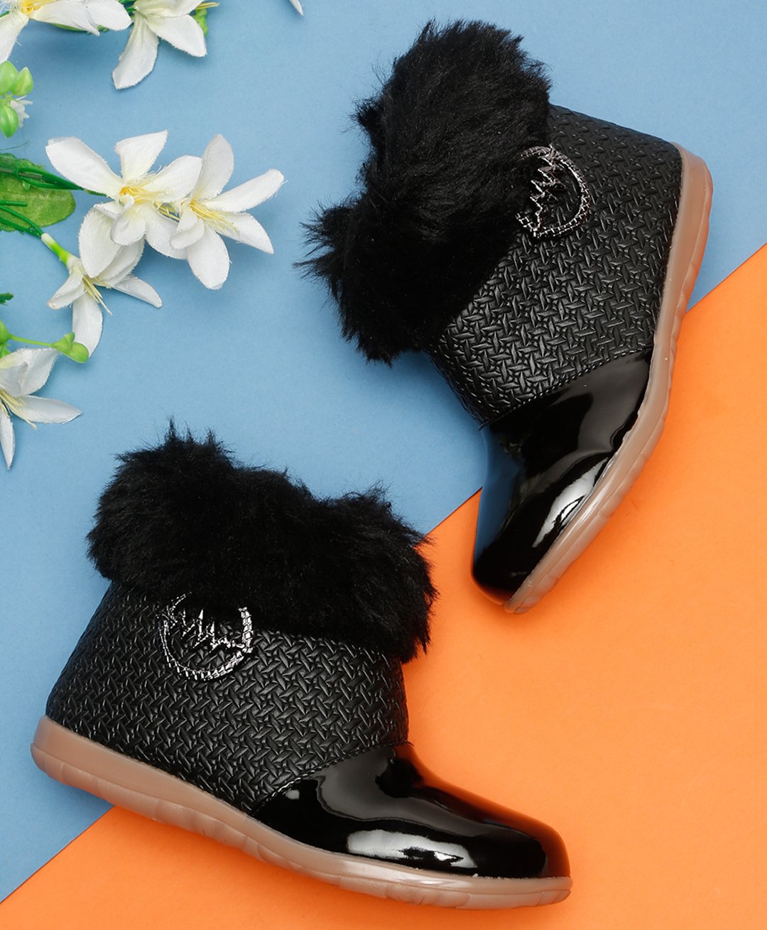 Tiny Bugs Fur Detailed Zip Up Boots - Black