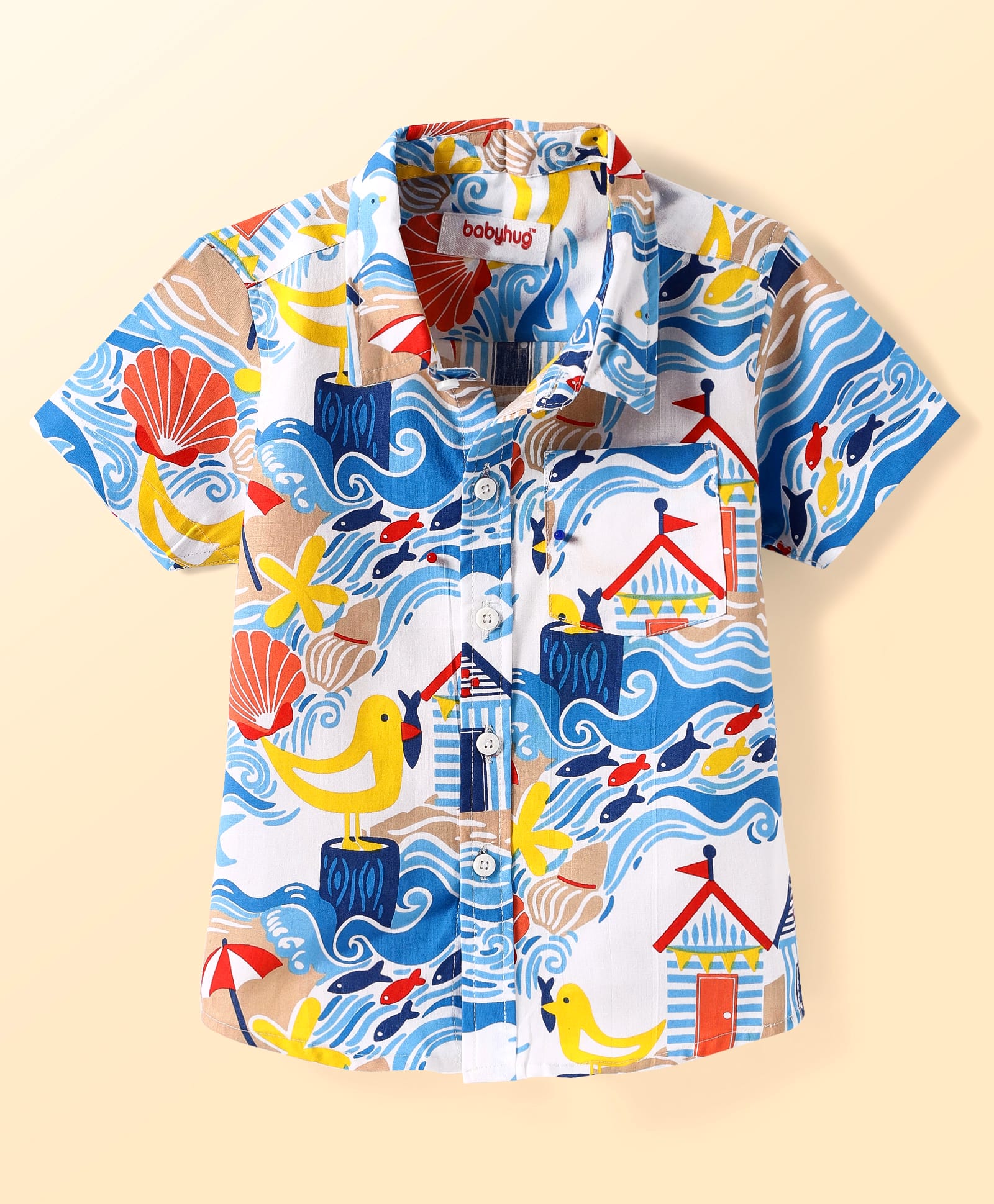 Babyhug Cotton Woven Half Sleeves Shirt With Beach Theme Print - Multicolour-picture-18