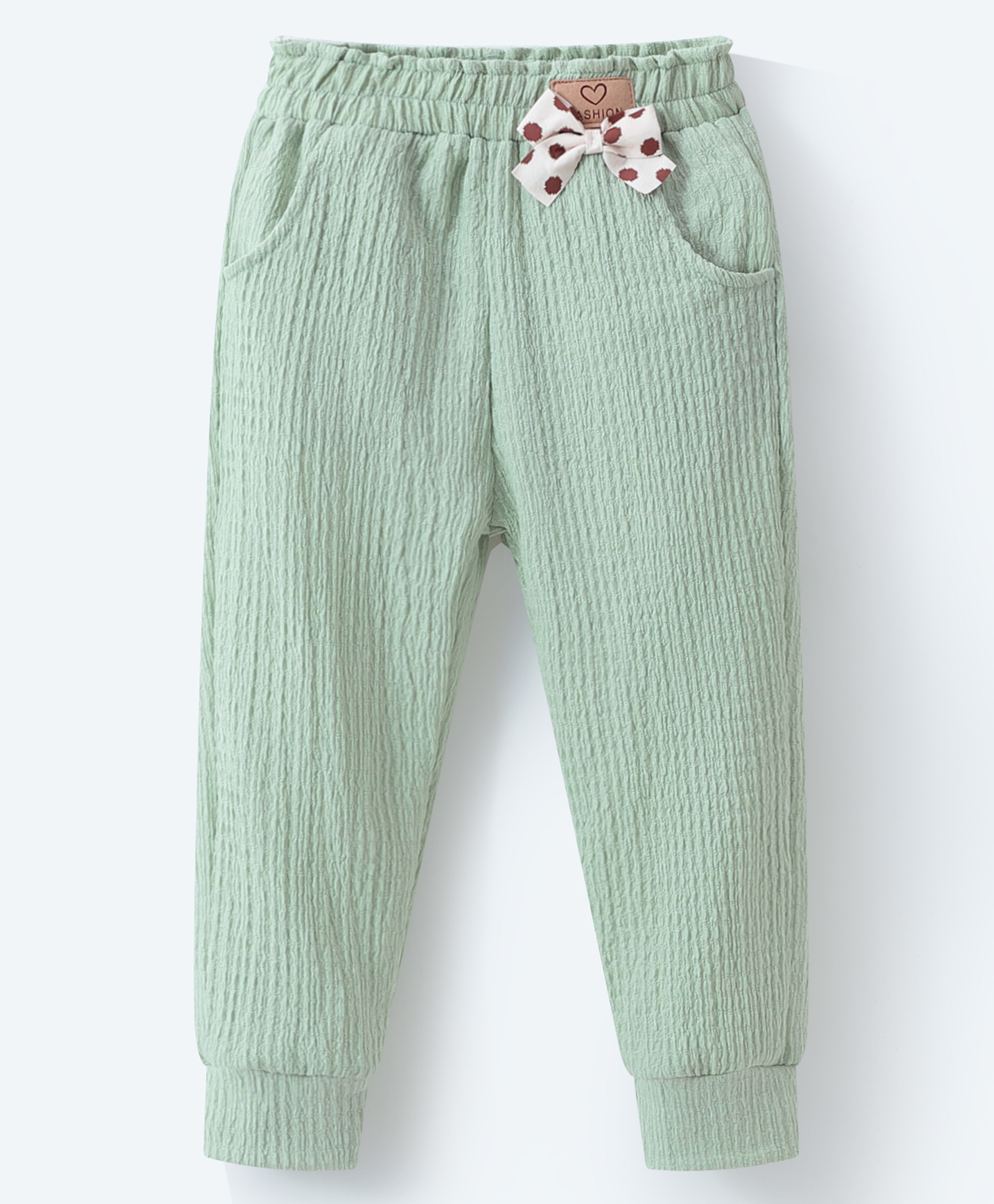 Mark & Mia Full Length Textured Solid Trouser With Bow Applique - Sea Green-picture-12