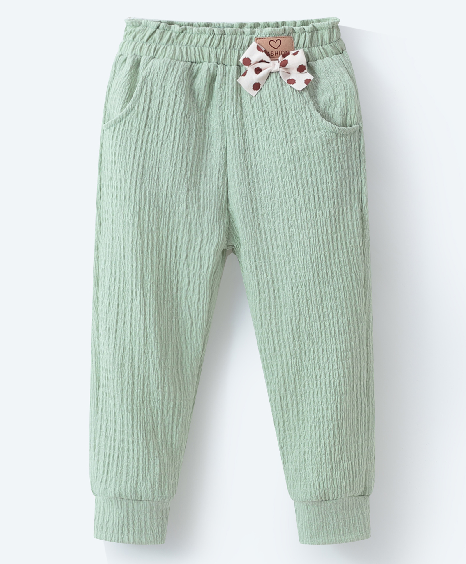 Mark & Mia Full Length Textured Solid Trouser With Bow Applique - Sea Green-picture-18