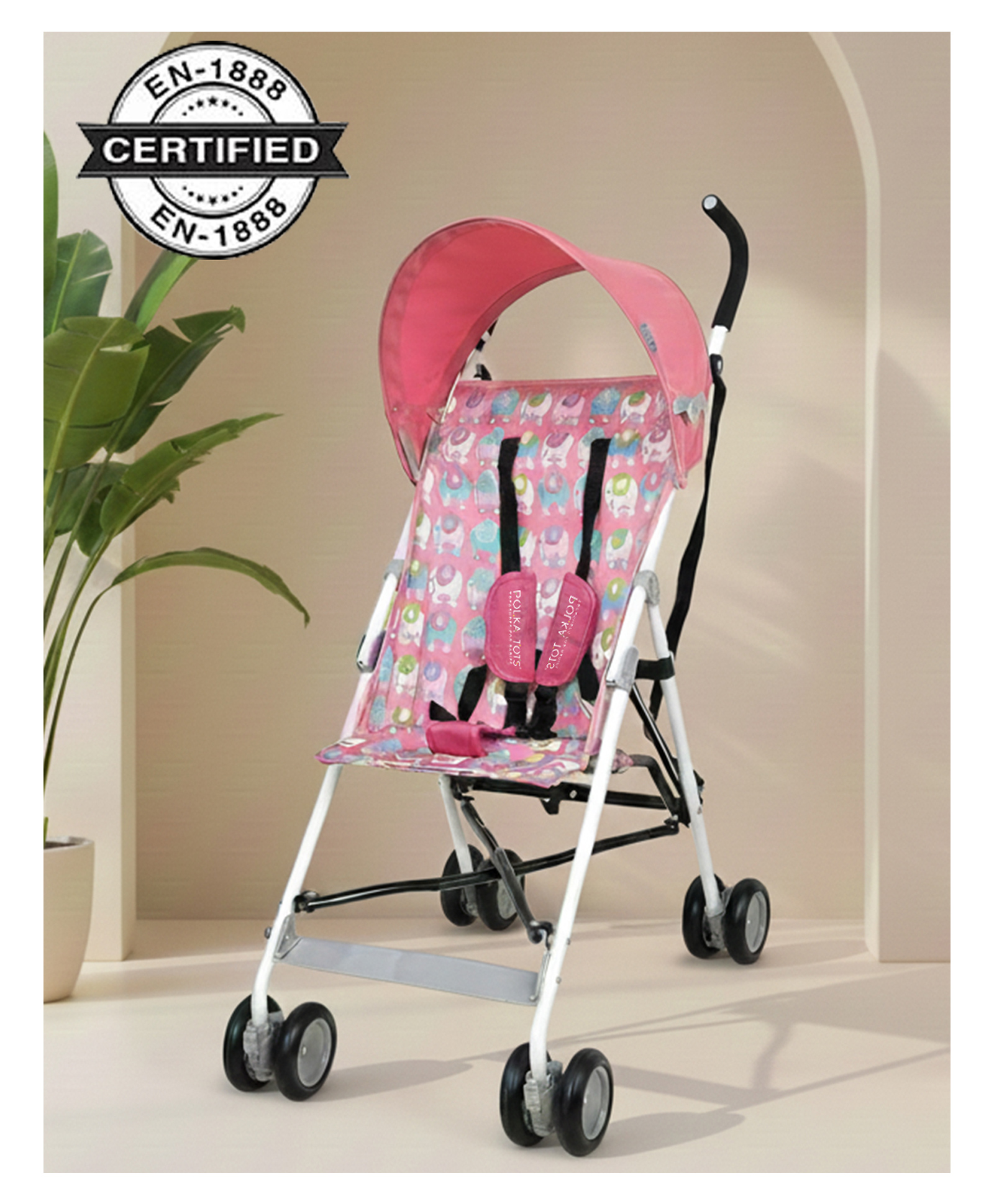 Polka Tots Light Weight Elephant Print Buggy Strollers EasyDrifft- Pink-picture-11