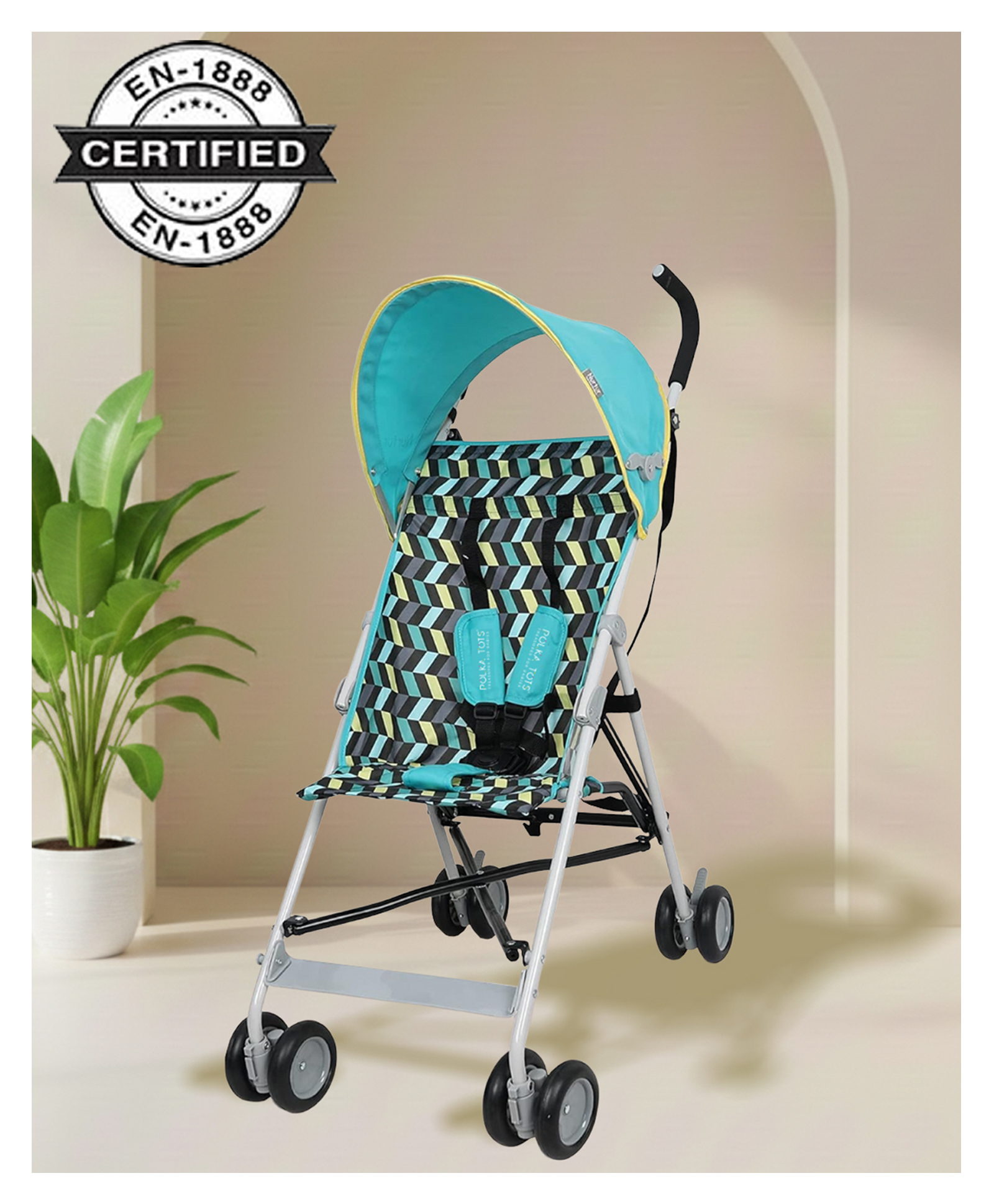 Polka Tots Light Weight Zic Zac Print Buggy Strollers EasyDrifft- Green-picture-17