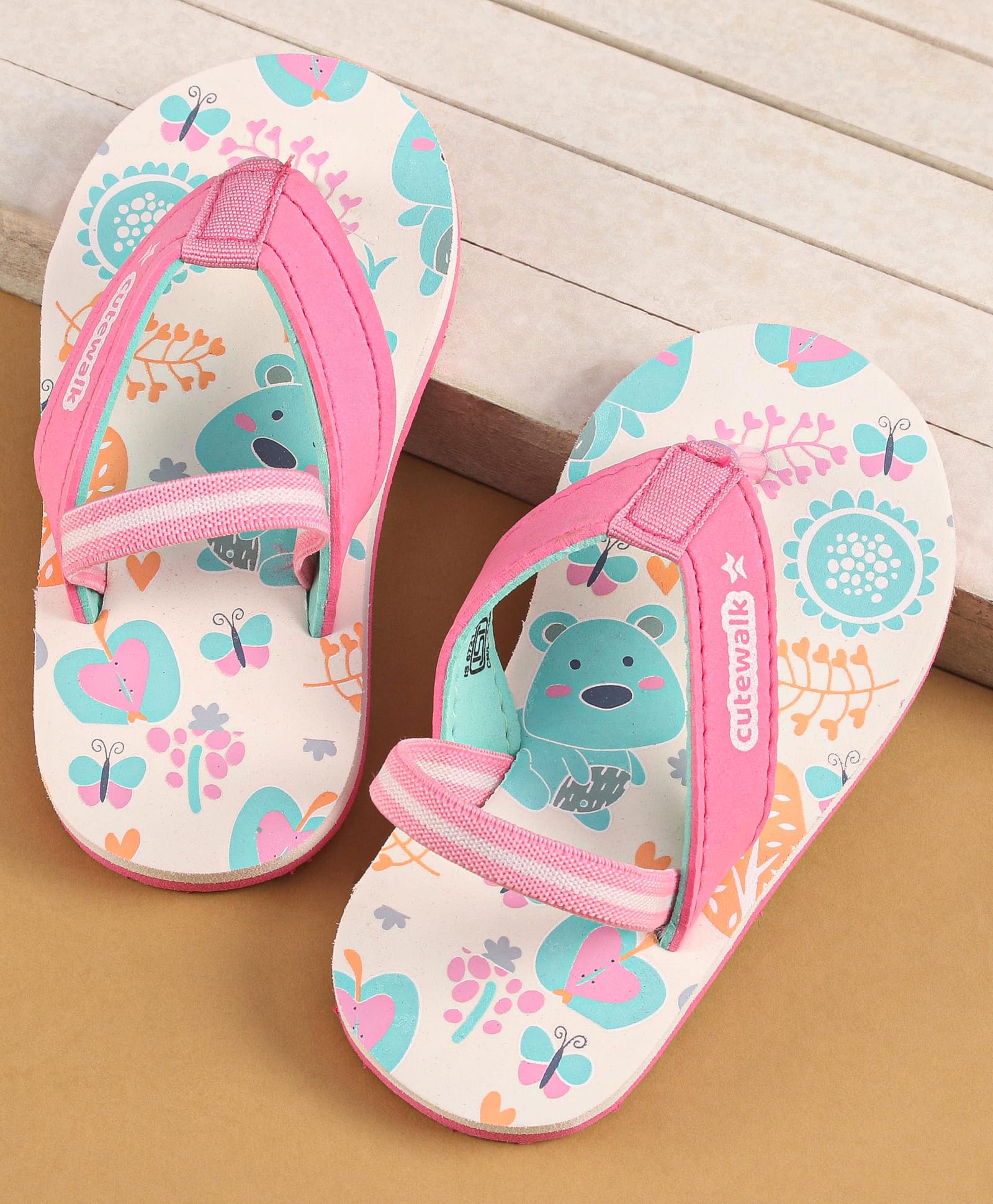Cute Walk by Babyhug Flip Flops with Back Strap Closure & Jungle Theme Print - Pink-image-5