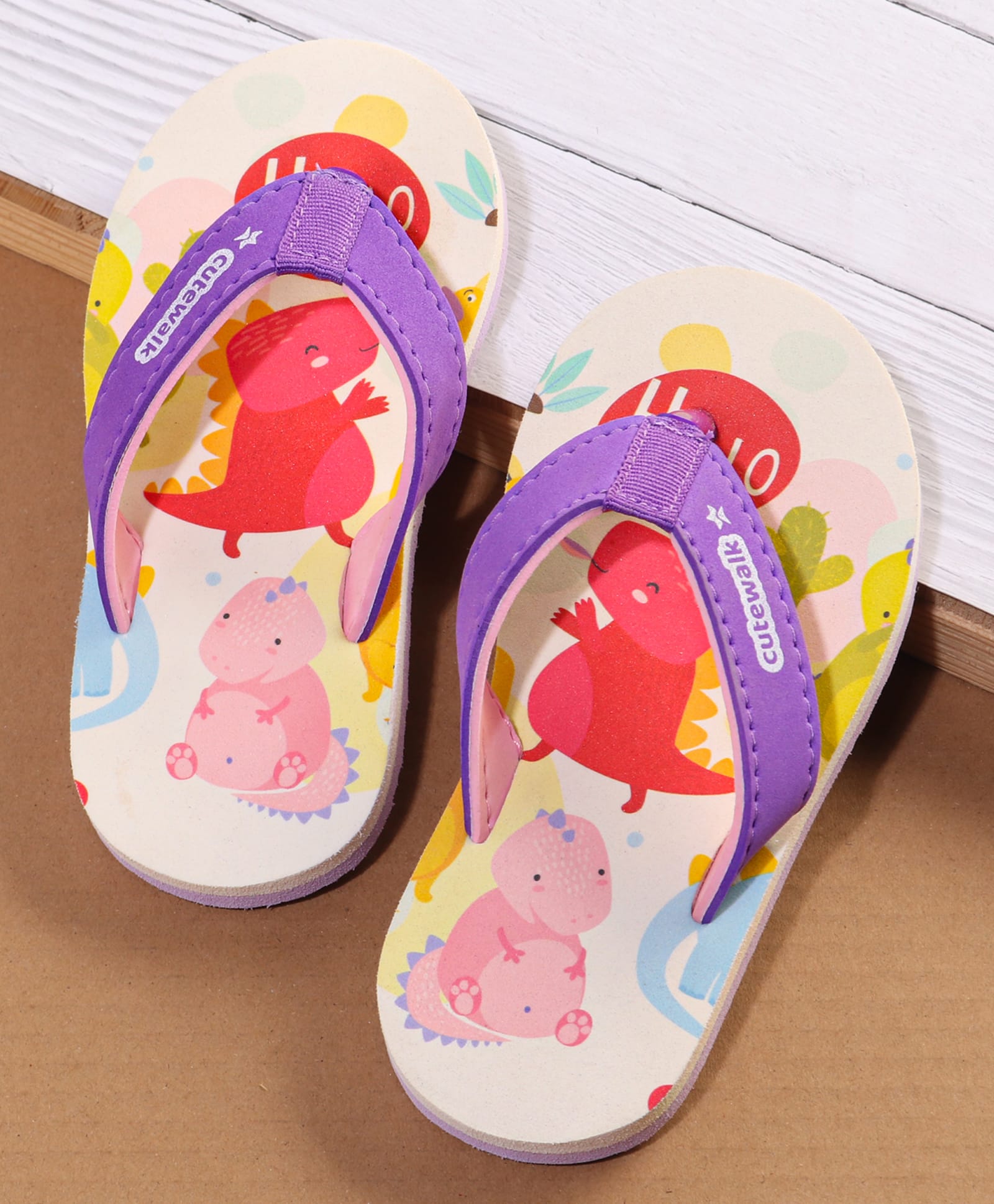 Cute Walk by Babyhug Flip Flop With Dino Print - Purple-image-23