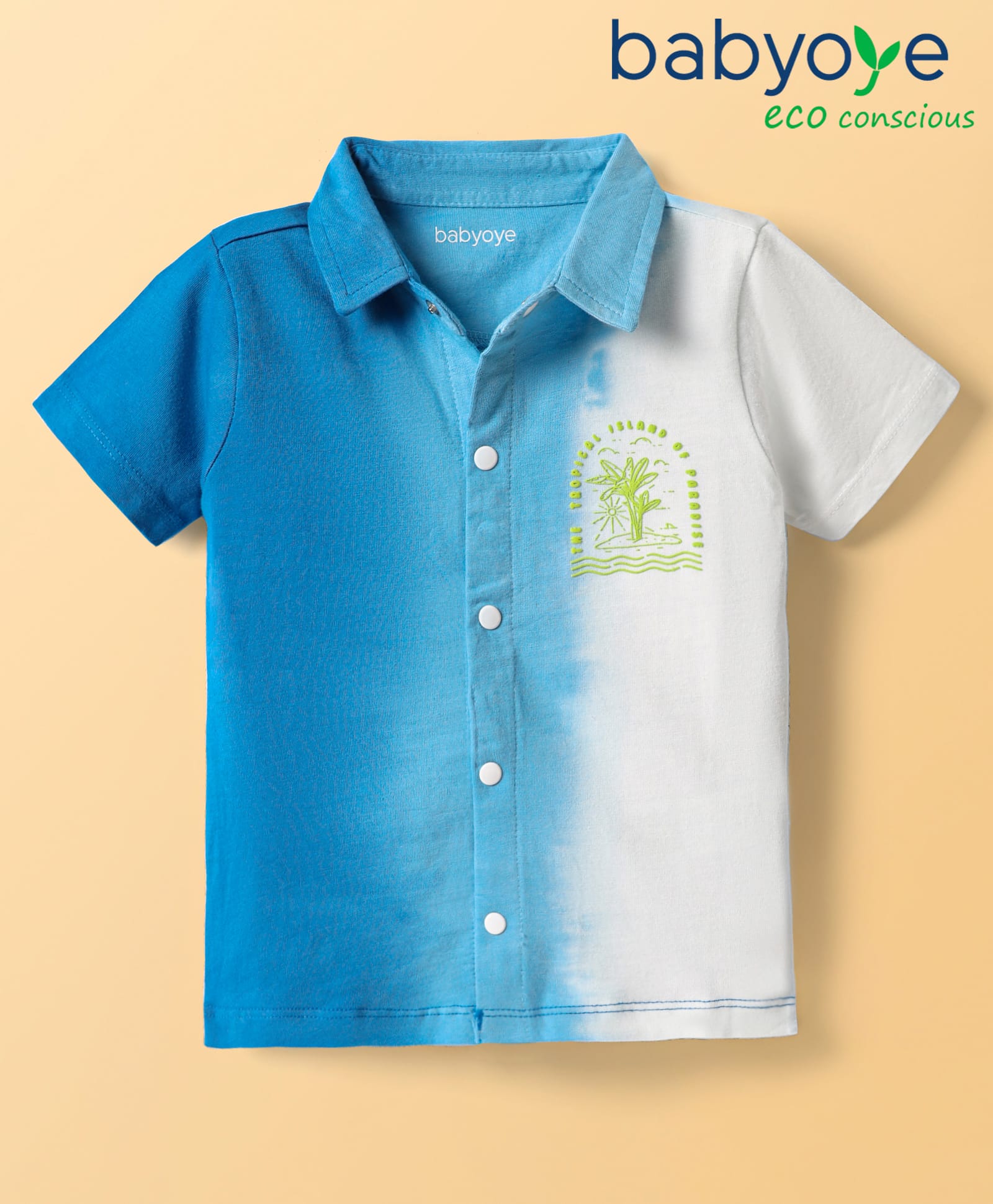 Babyoye 100% Cotton Knit Half Sleeves Shirt With Text Print - Blue & White-image-22