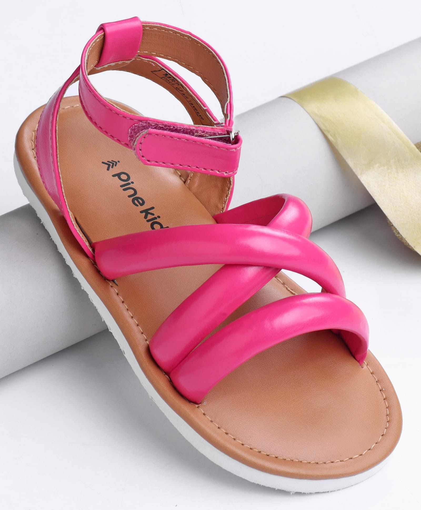 Pine Kids Velcro Closure Sandals with Crossover Straps - Pink