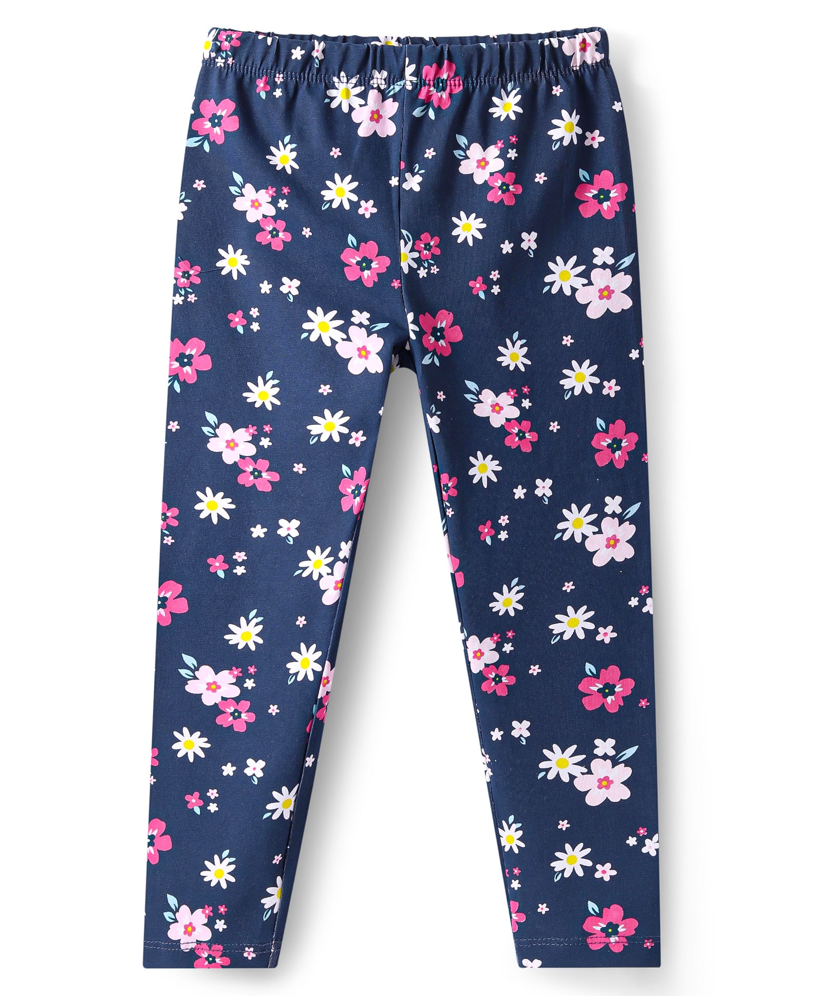 Babyhug Cotton Lycra Knit Full Length Leggings with Floral Print - Navy Blue-image-32