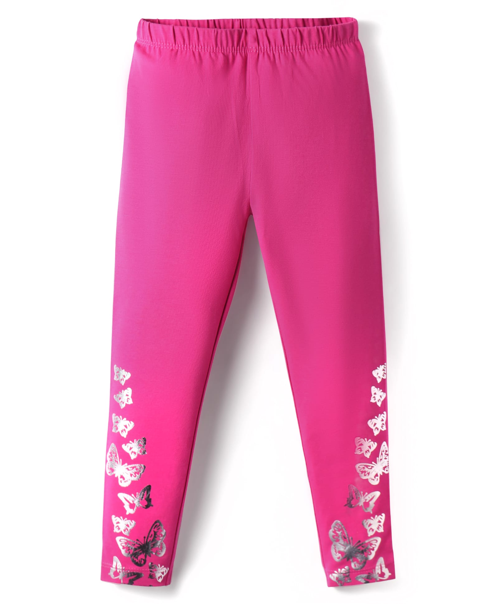 Babyhug Cotton Lycra Knit Full Length Leggings with Foil Printed Butterflies - Dark Pink-picture-18