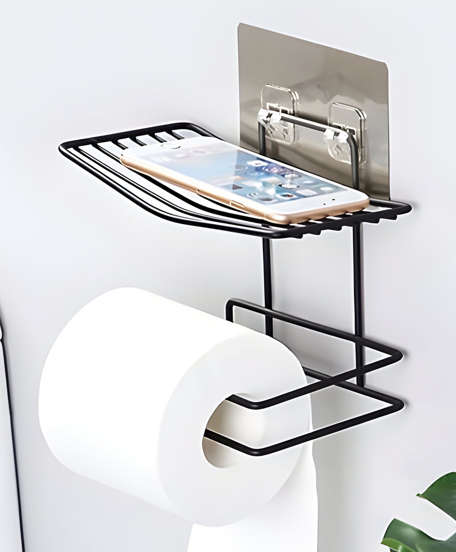 COZY VIBES Bathroom Metal Wall Mounted Shelf Storage Toilet Paper Tissue/Towel Holder with Soap/Mobile Phone Dispenser Hanger Organizer-PACK OF 1-COLOR MAY VARY-image-3