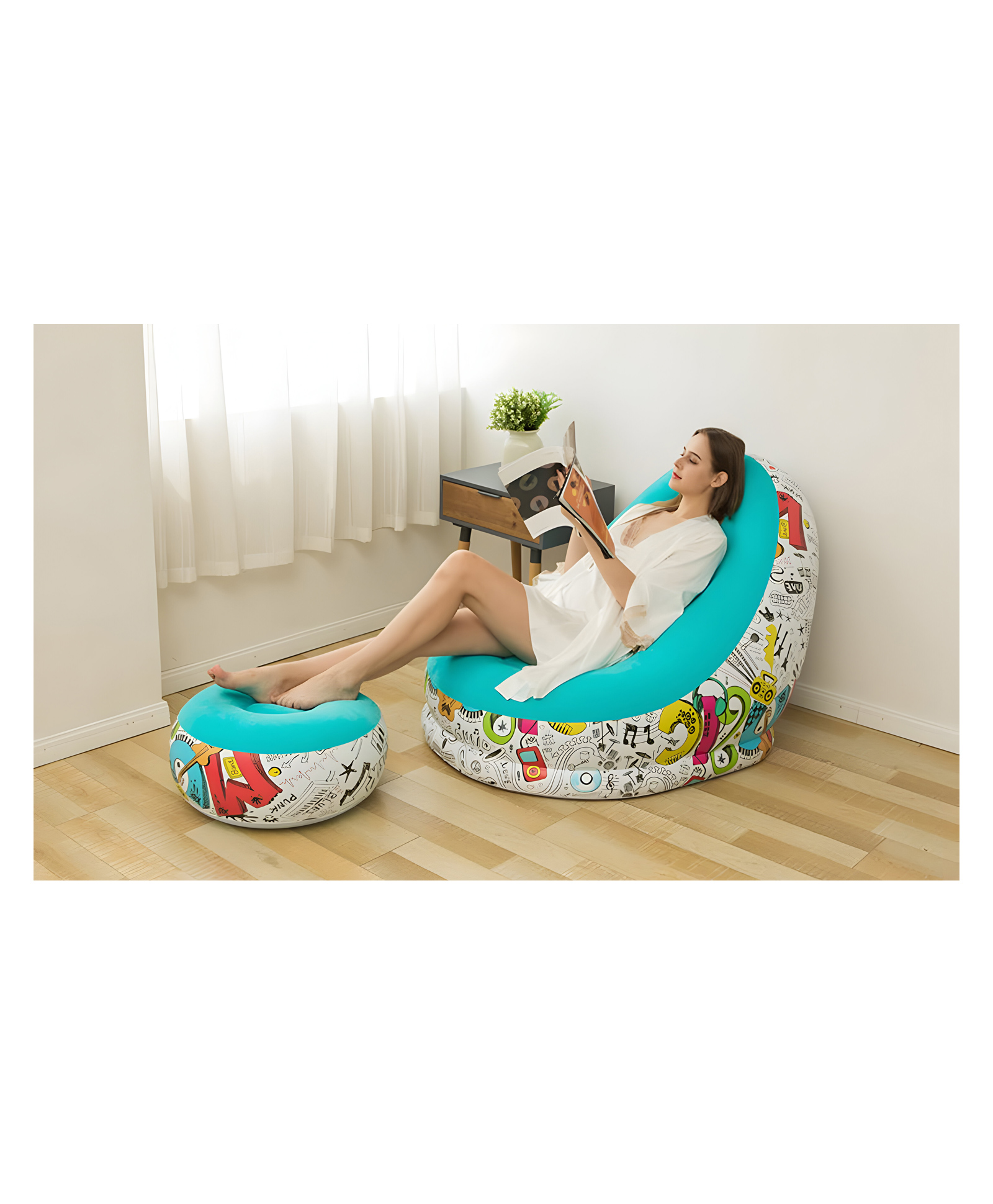COZY VIBESInflatable Deck Chair with Household air Pump, Lounger Sofa for Indoor Living Room Bedroom, Outdoor Travel Camping Picnic-PACK OF 1-COLOR MAY VARY-image-22
