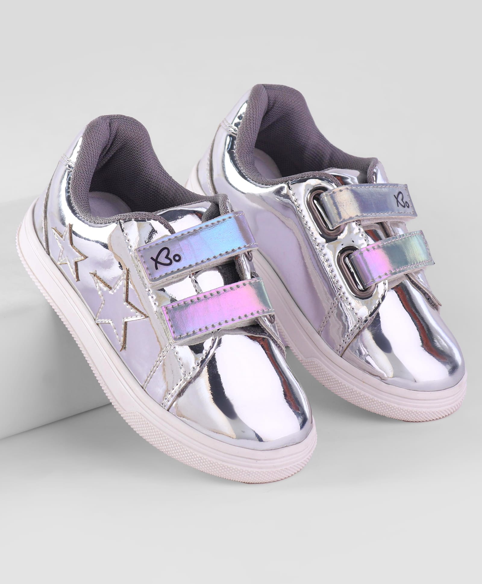 Babyoye Casual Shoes with Velcro Closure & Star Patch - Sliver