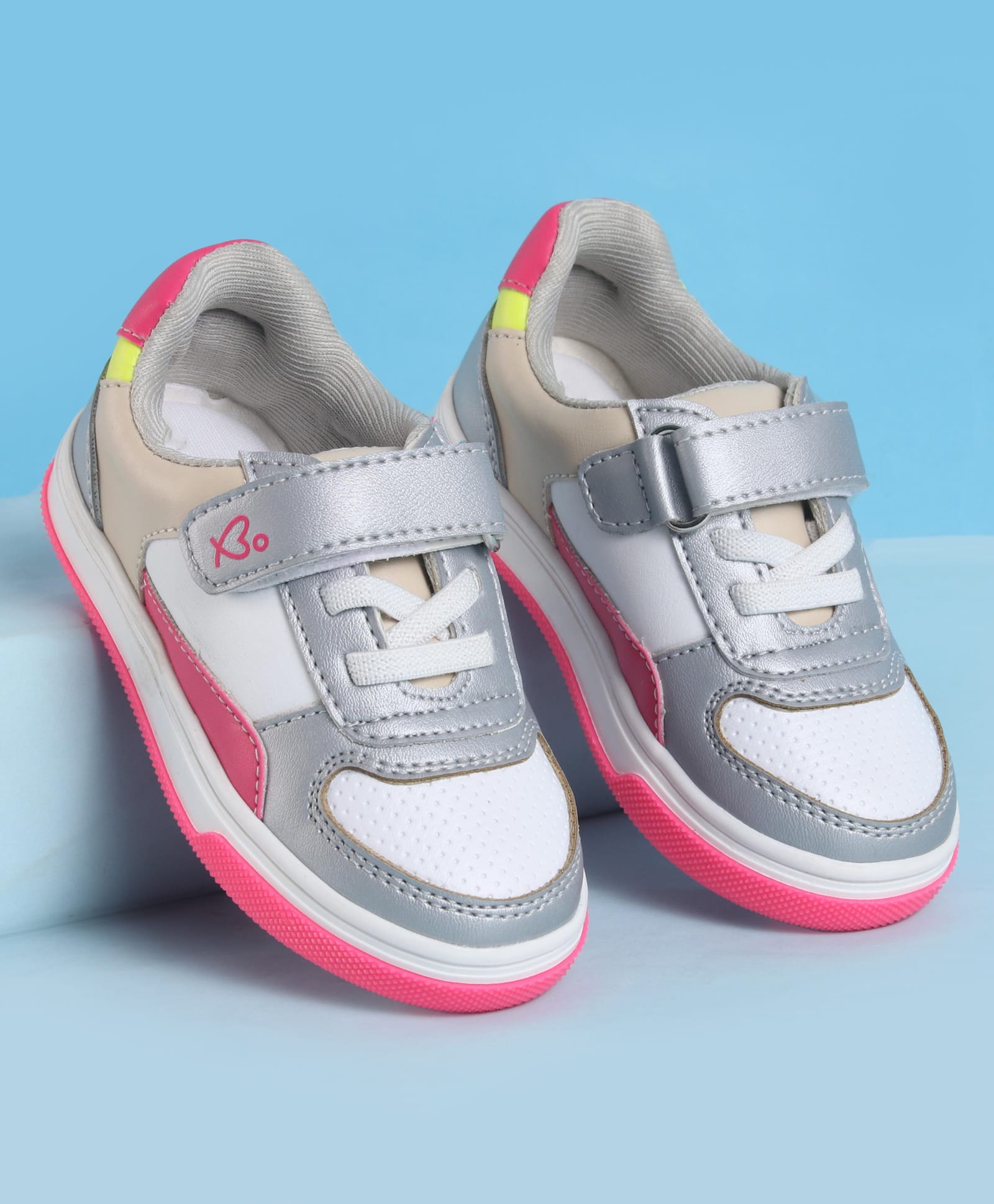 Babyoye Velcro Closure Casual Shoes with Heart Print - White & Grey-image-39