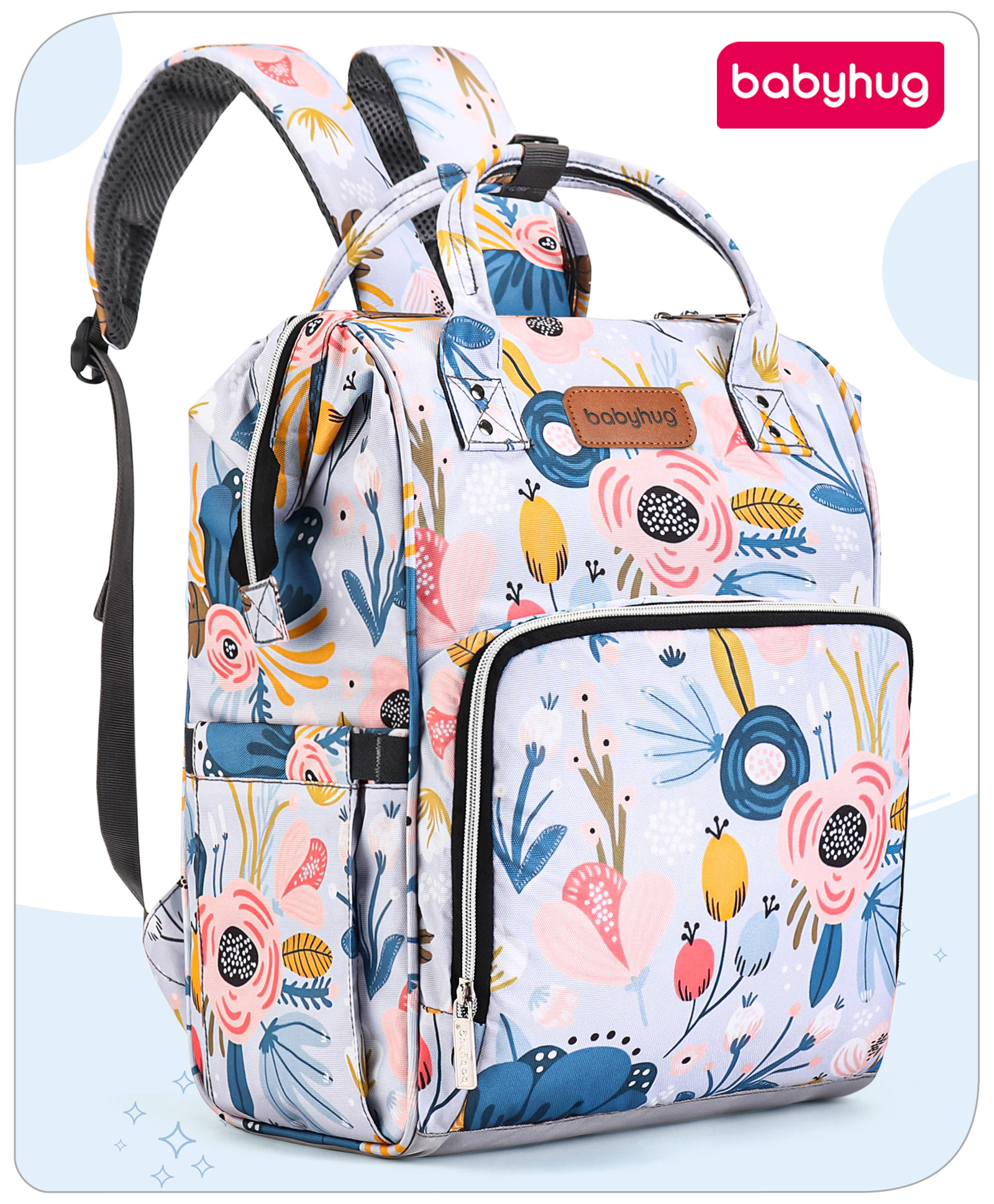 Babyhug Diaper Backpack Floral Print - Grey-picture-24