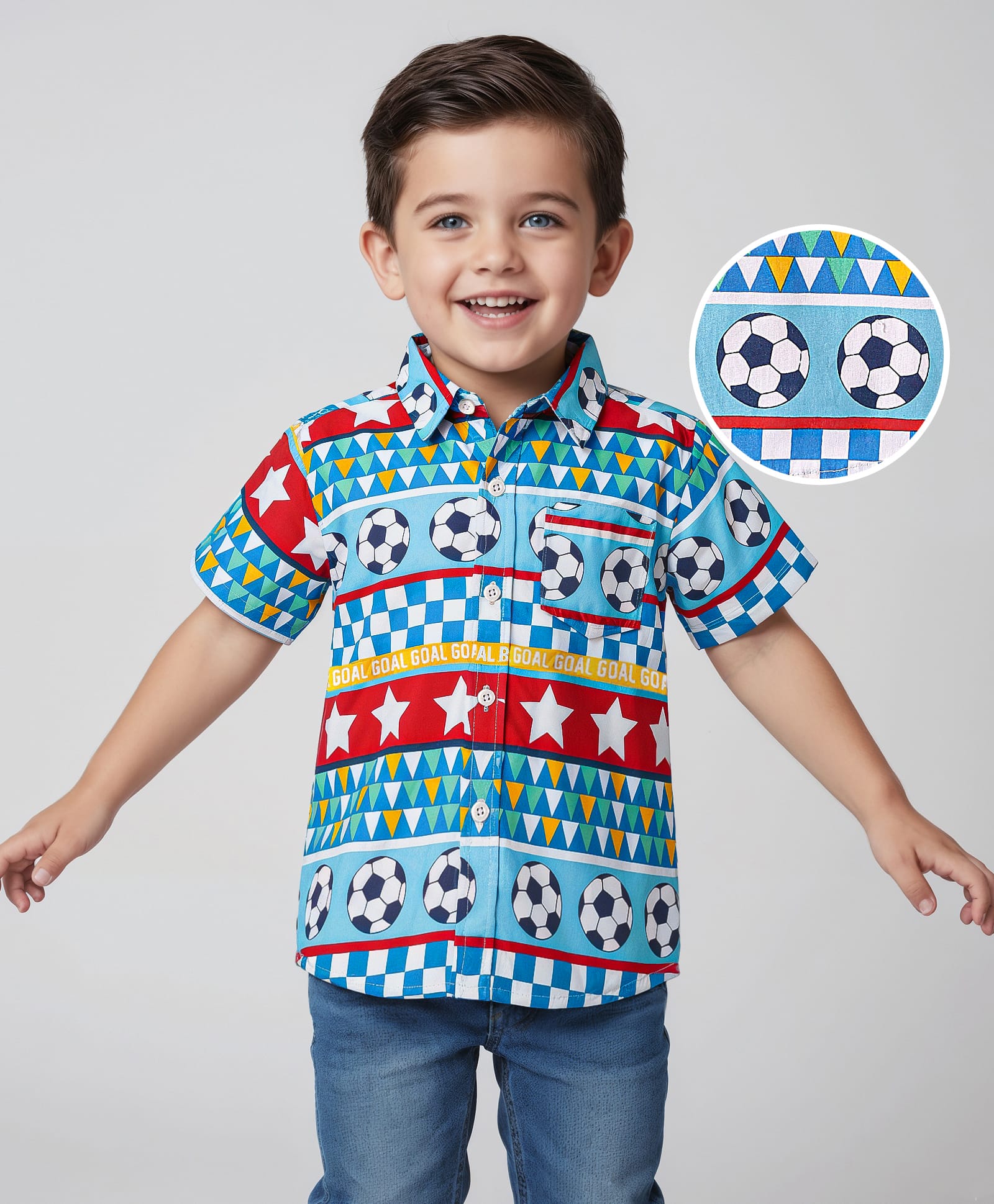 Babyhug Cotton Woven Half Sleeves Shirt With Football Print - Multicolour-image-25