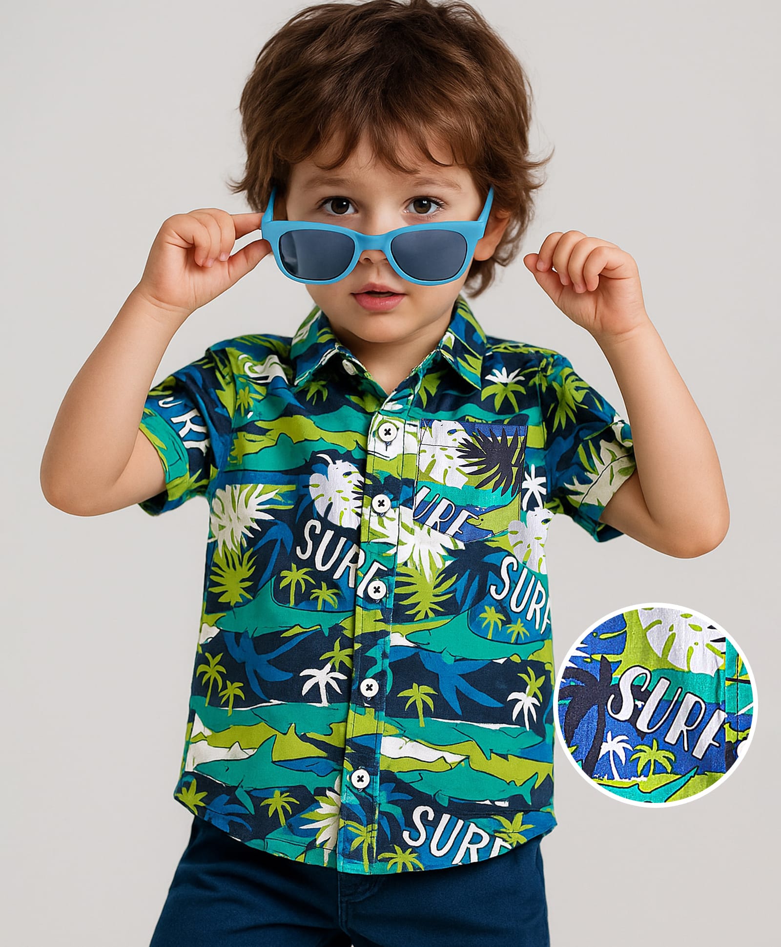Babyhug Cotton Woven Half Sleeves Shirt With Tropical Theme - Green-picture-14